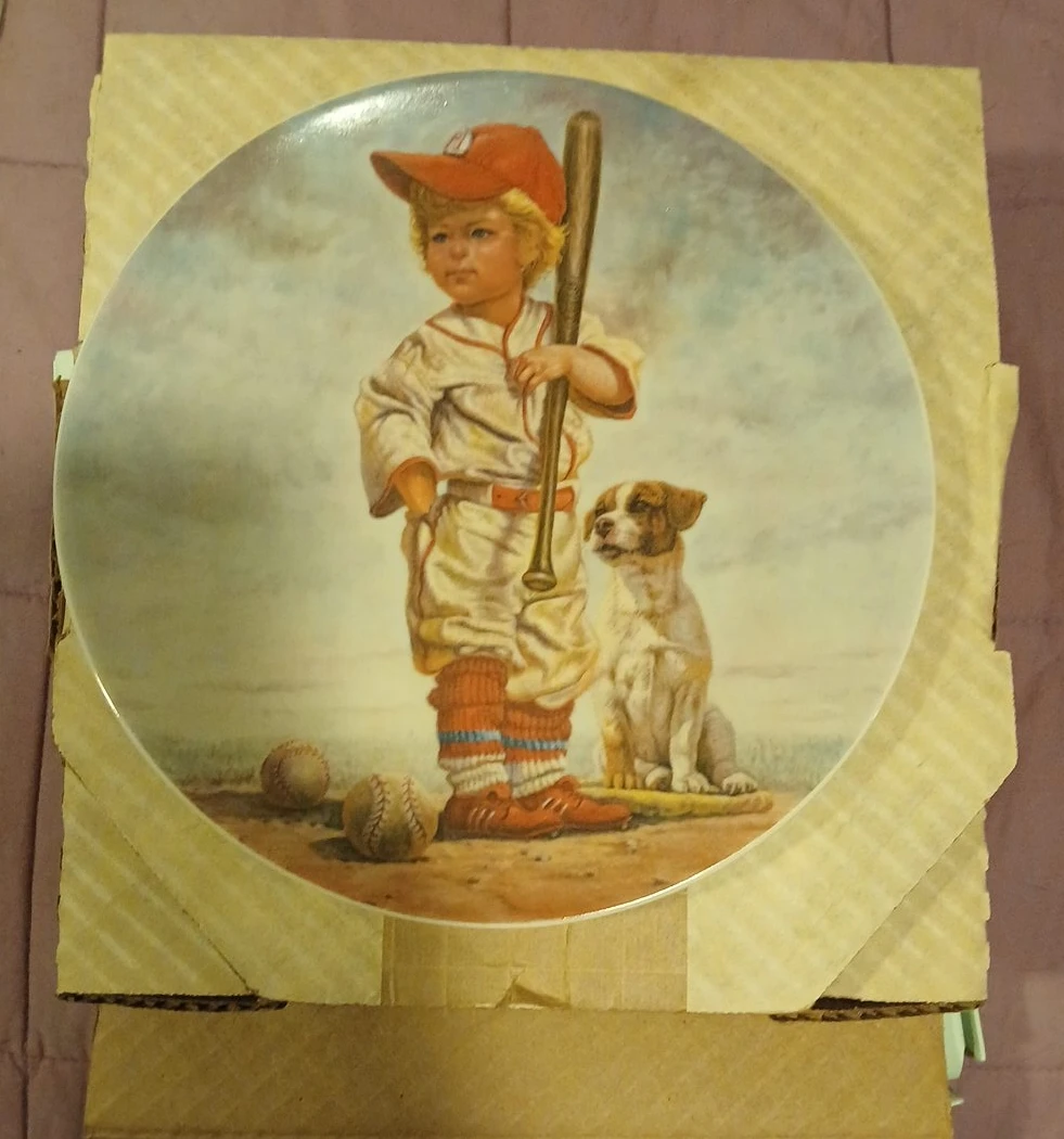 Decorative Plate - Young Baseball Player and Dog