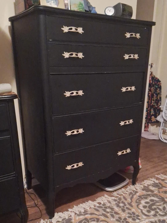 Black Tall Dresser with Gold Hardware