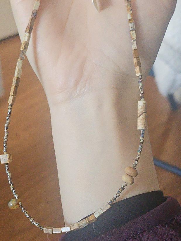 Beaded Necklace with Stone and Wood Accents