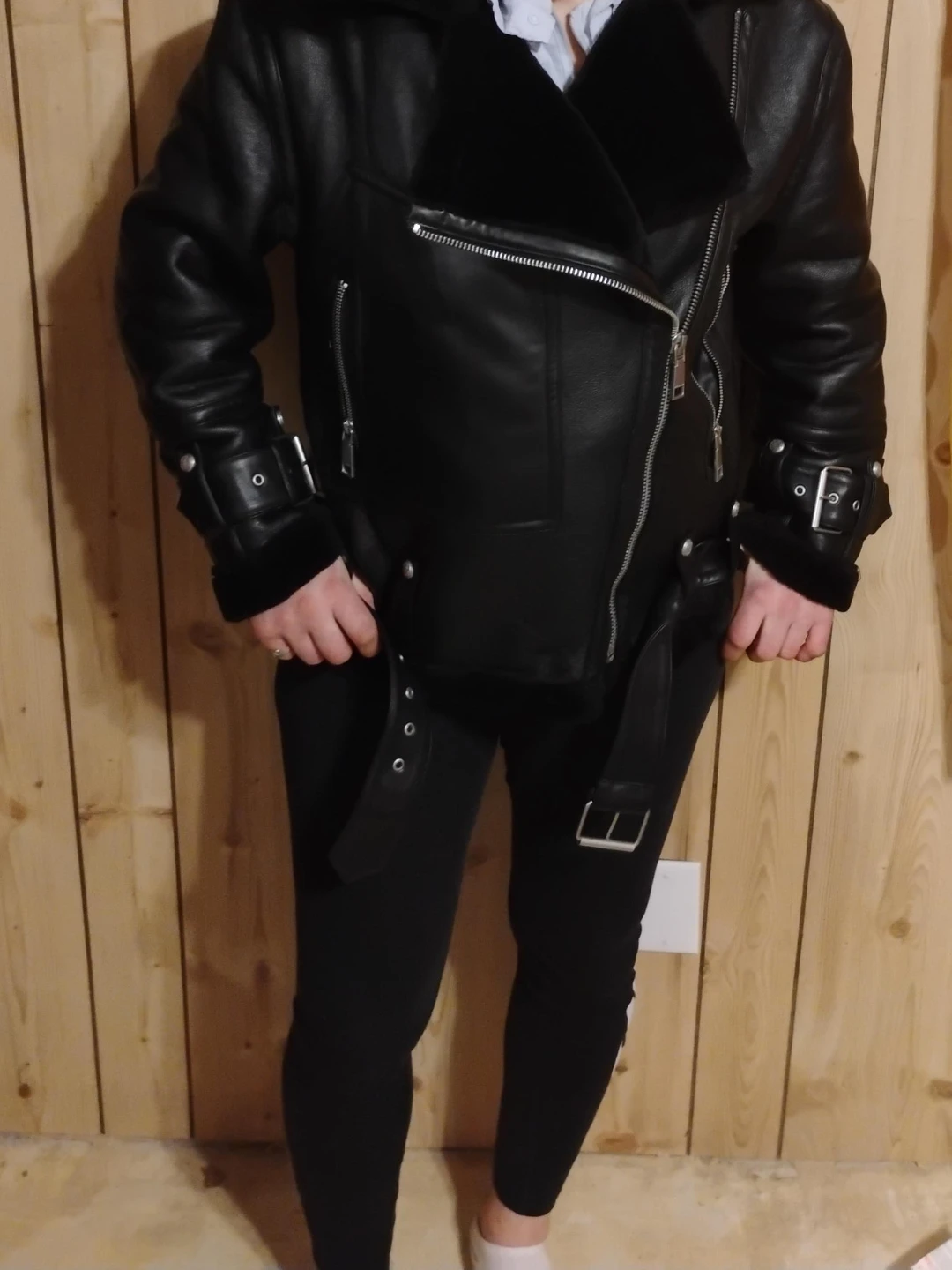 Rebecca Minkoff Black Faux Leather Aviator Jacket image indicator(2)