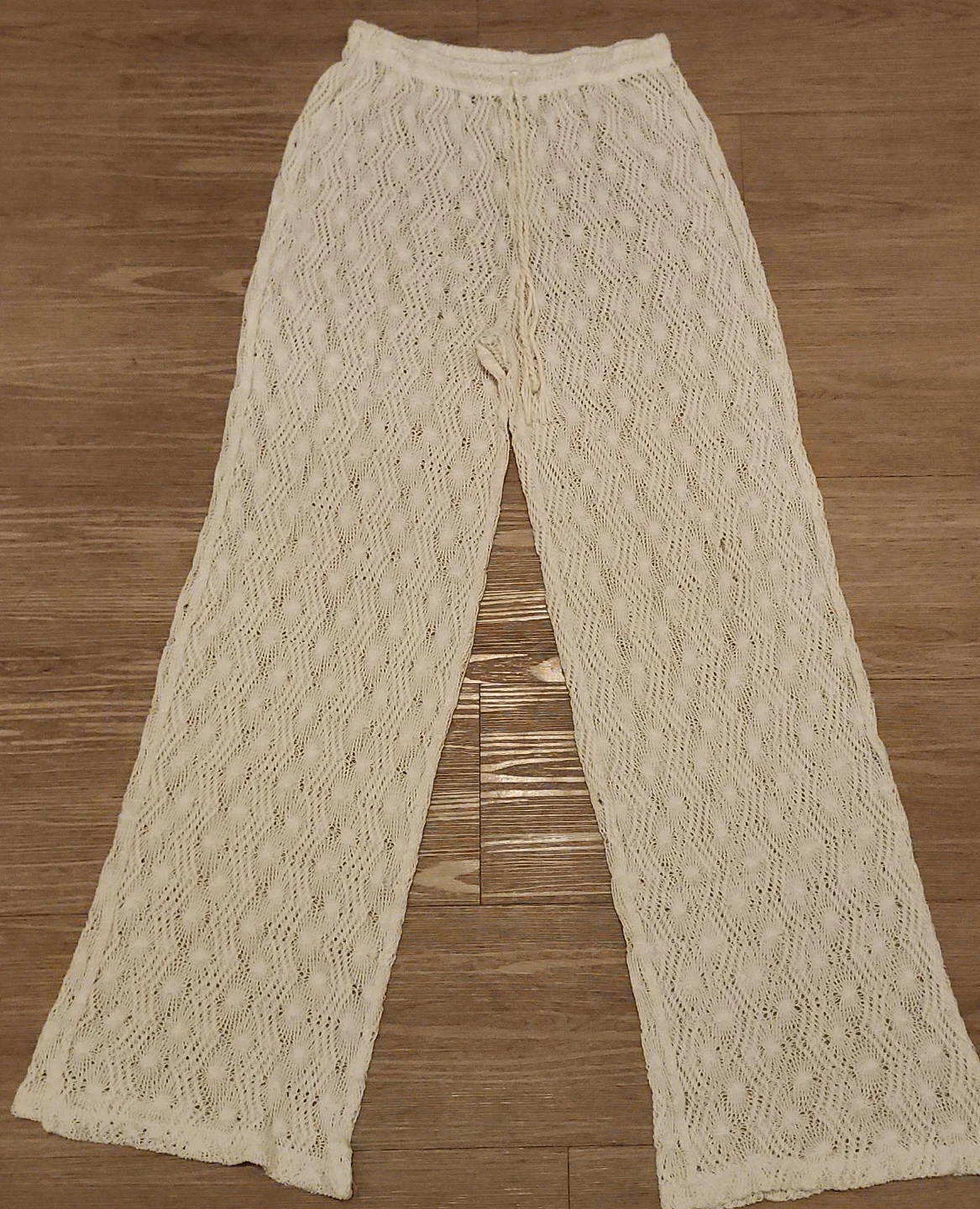Crochet Knit Wide Leg Pants - White