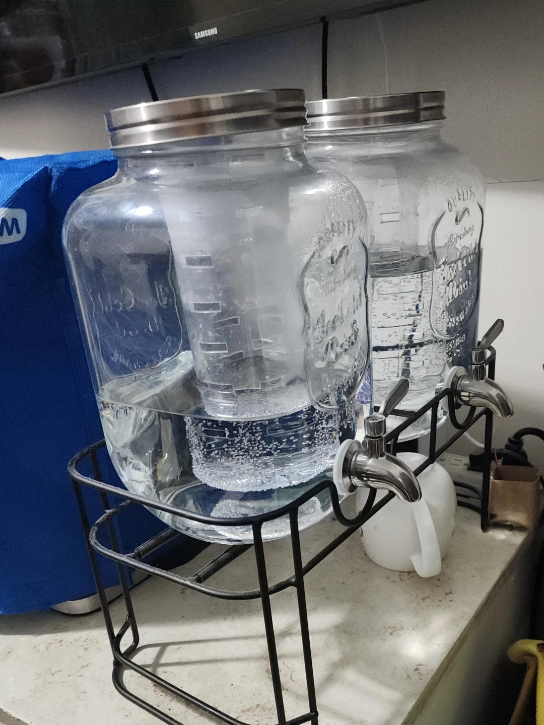 Double Glass Beverage Dispenser with Metal Stand