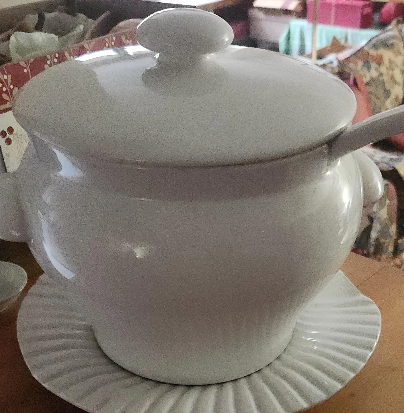 White Ceramic Soup Tureen with Ladle