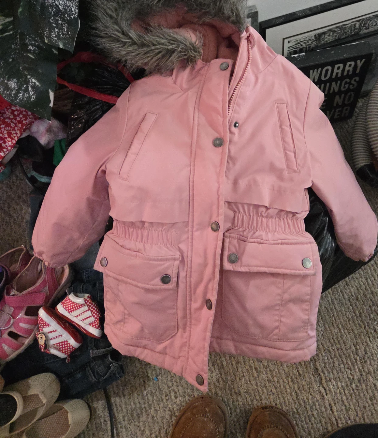 Pink Winter Coat with Fur Hood