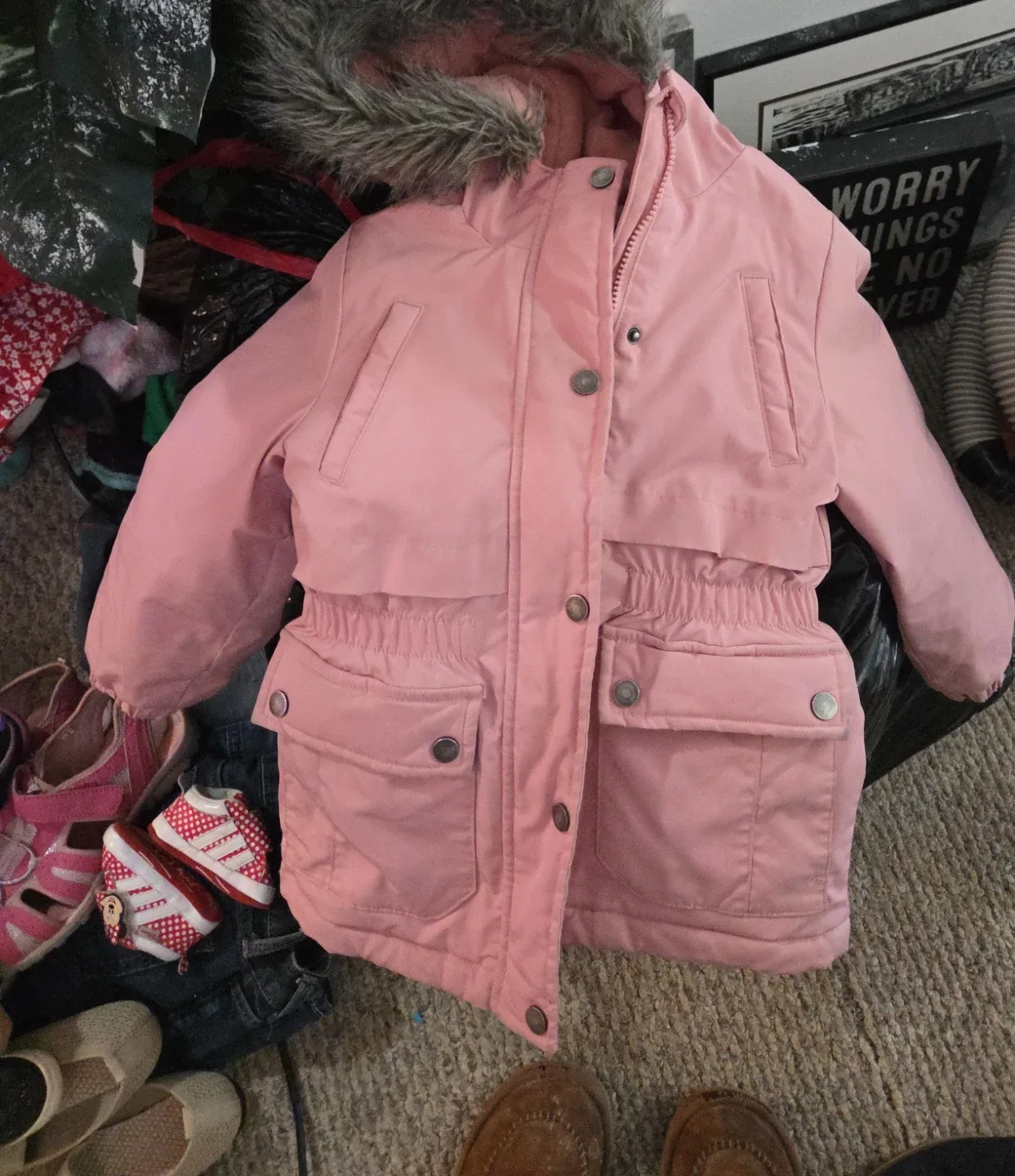 Pink Winter Coat with Fur Hood