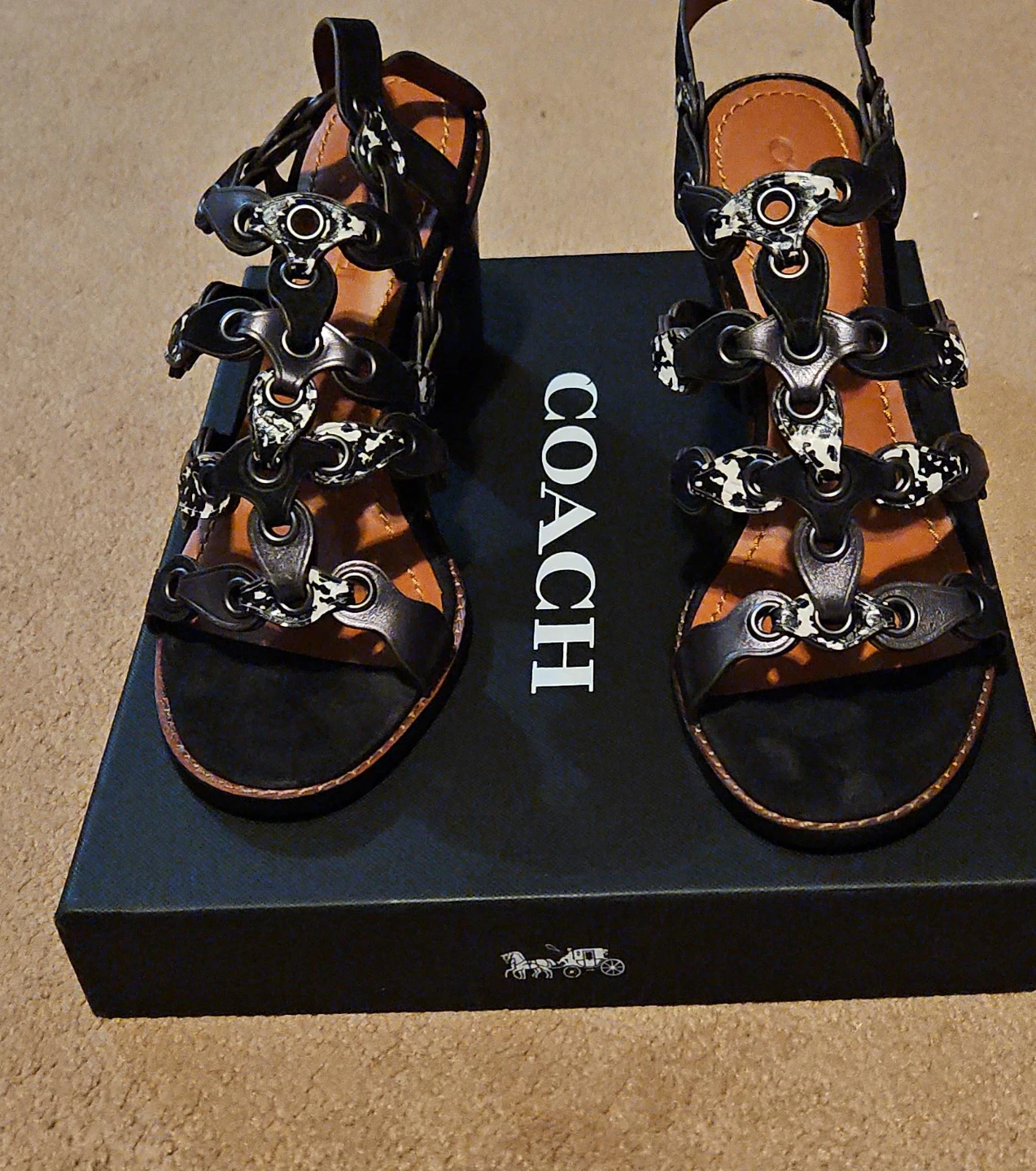 Coach Black Leather Gladiator Sandals