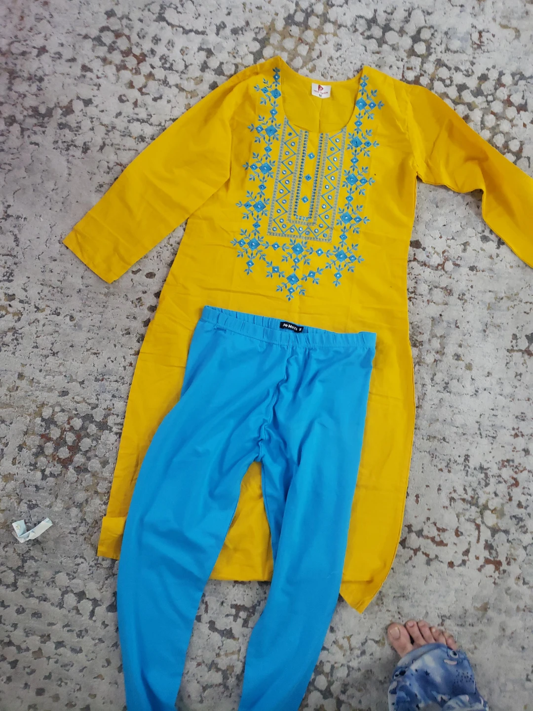 Yellow & Blue Kurti with Leggings