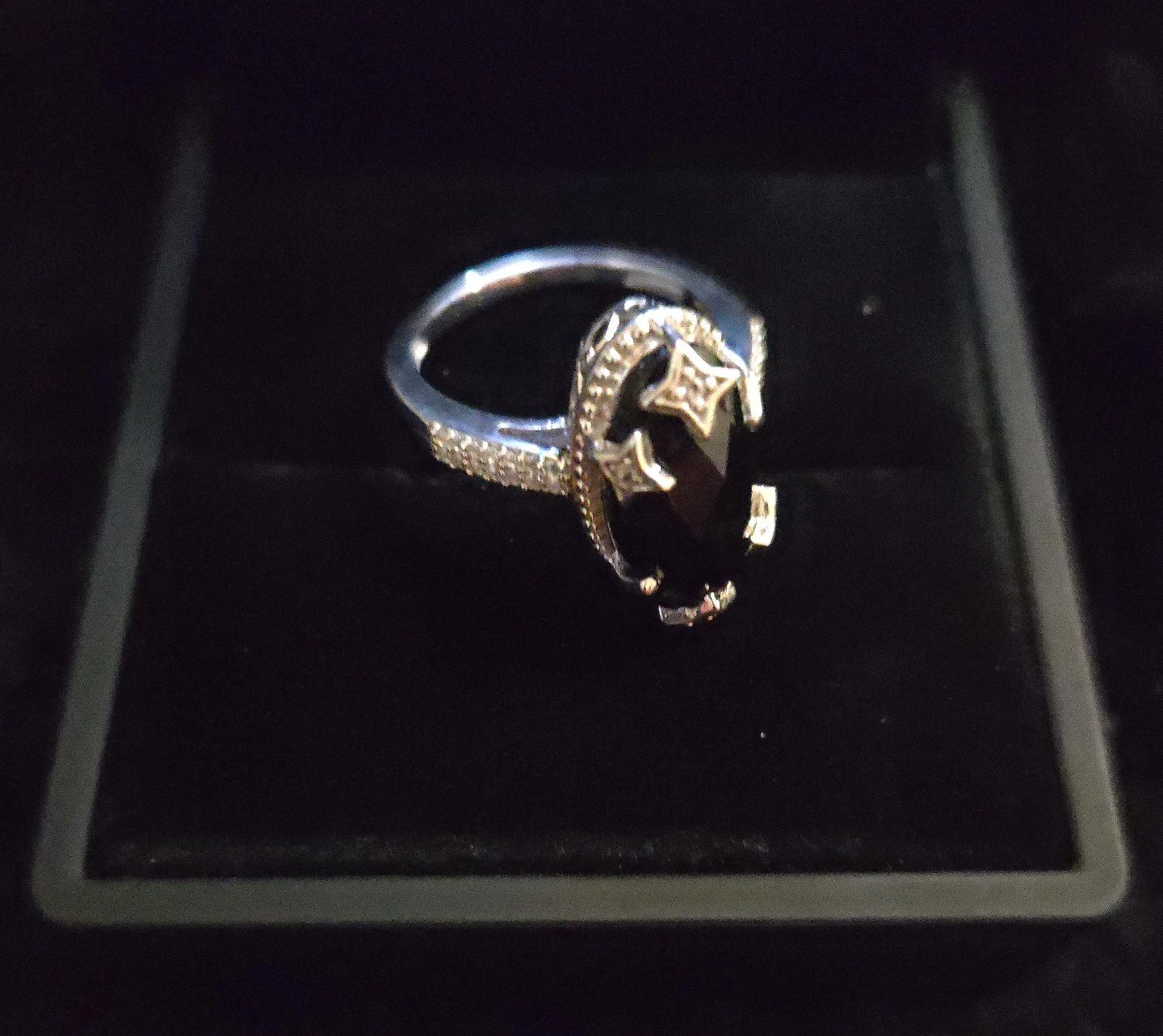 Genuine Thai Black Spinel & White Zircon Gemstone Ring 6.85ctw - photo 2