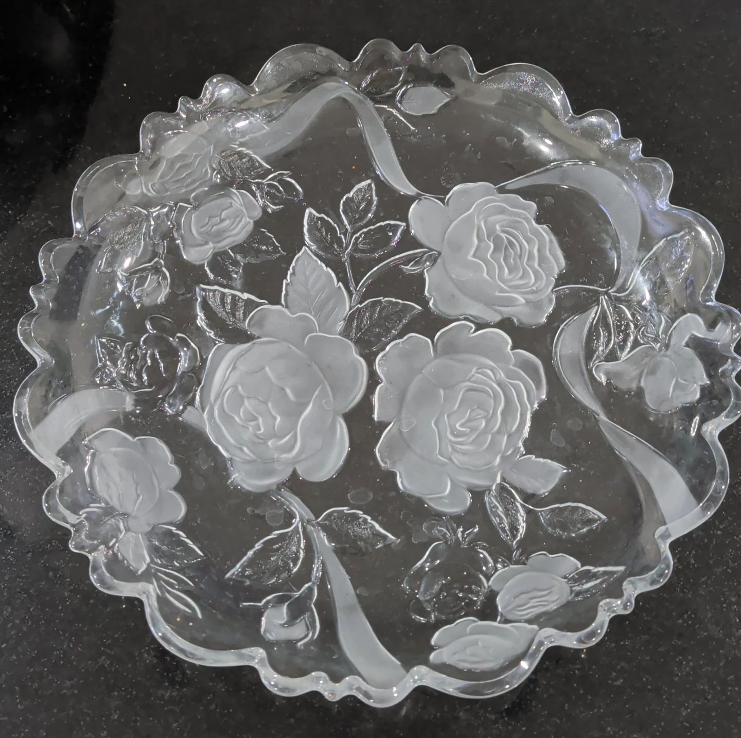 Floral Etched Glass Plate