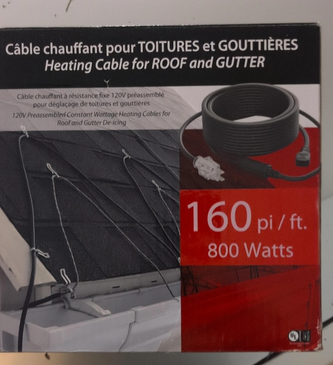 Roof & Gutter Heating Cable - 160 ft, 800 Watts