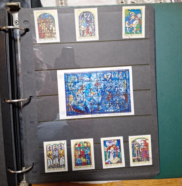 Collection of Stamps featuring stained glass art