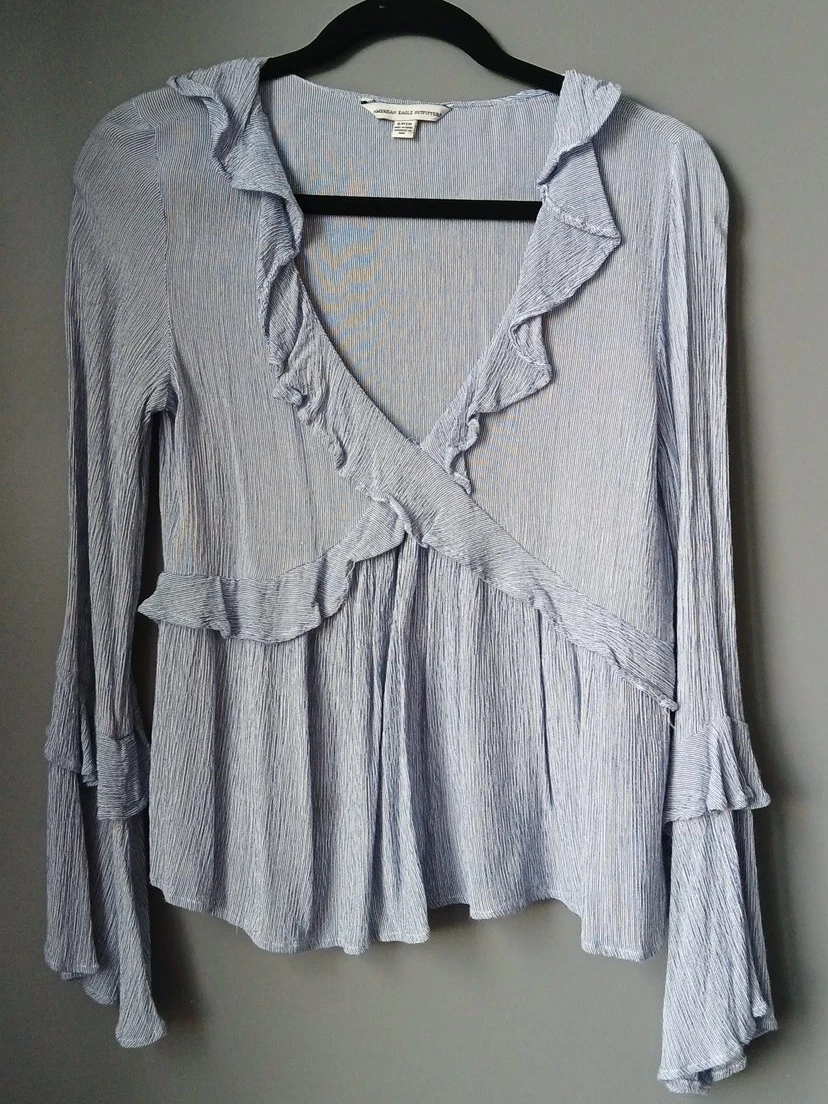American Eagle Outfitters Striped Ruffle Blouse - S