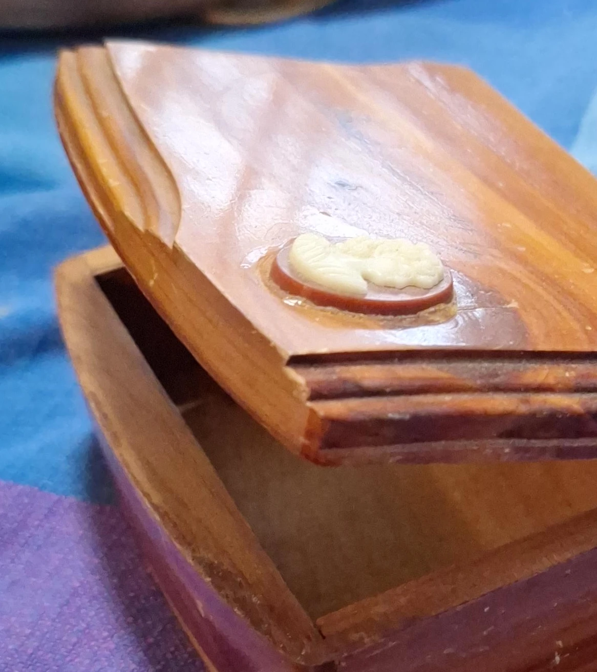 Vintage Wooden Trinket Box with Cameo