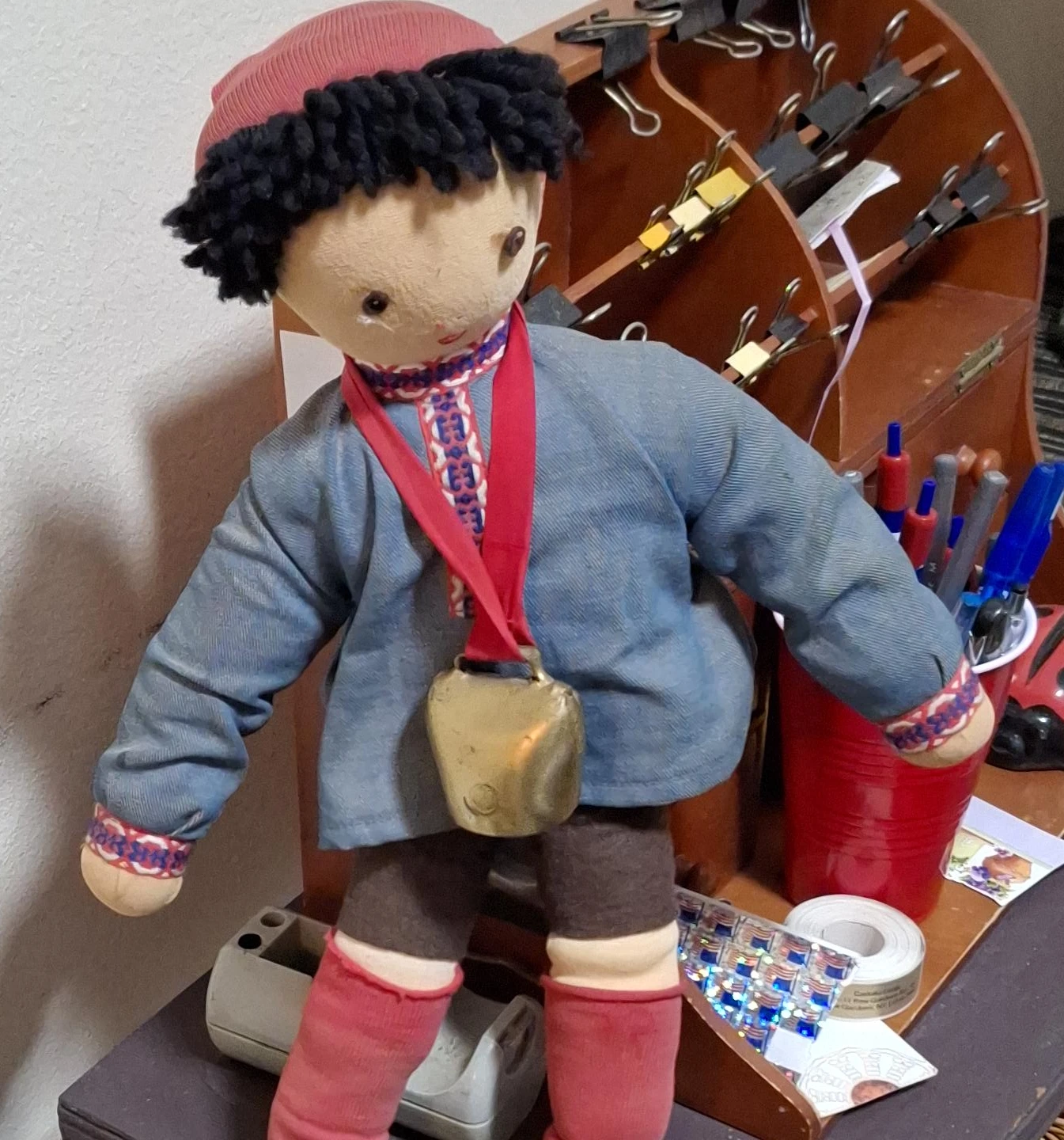 Vintage Style Cloth Doll with Cowbell