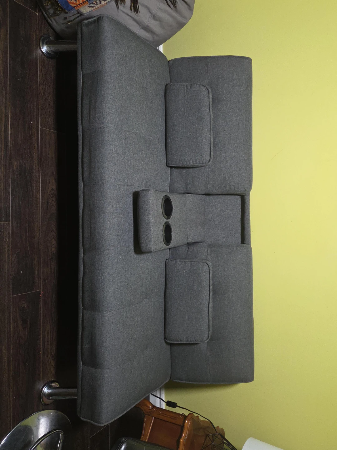 Grey Sofa Bed with Cup Holders