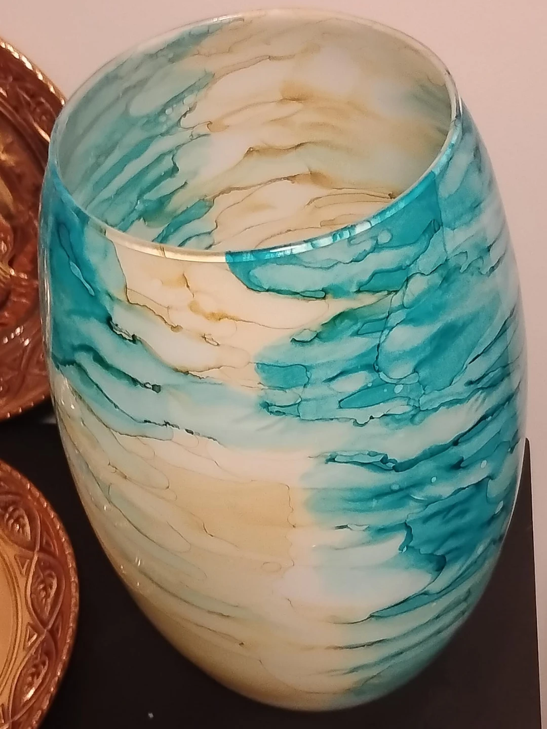 Decorative Teal & Beige Glass Vase