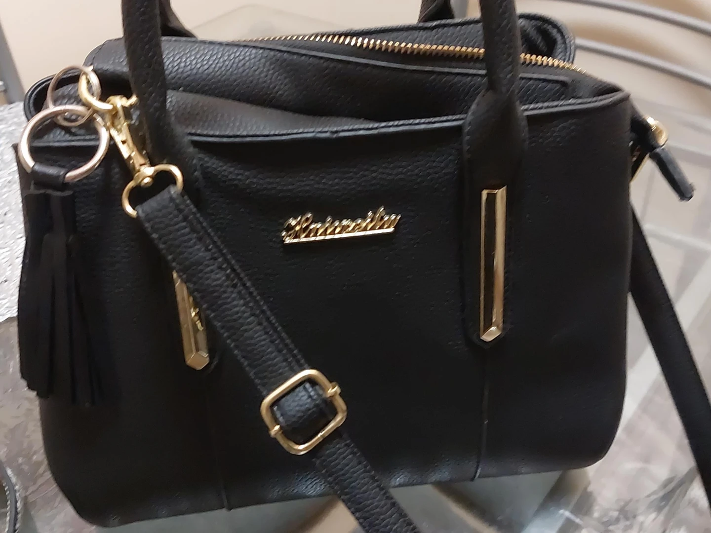 Black Faux Leather Satchel Handbag