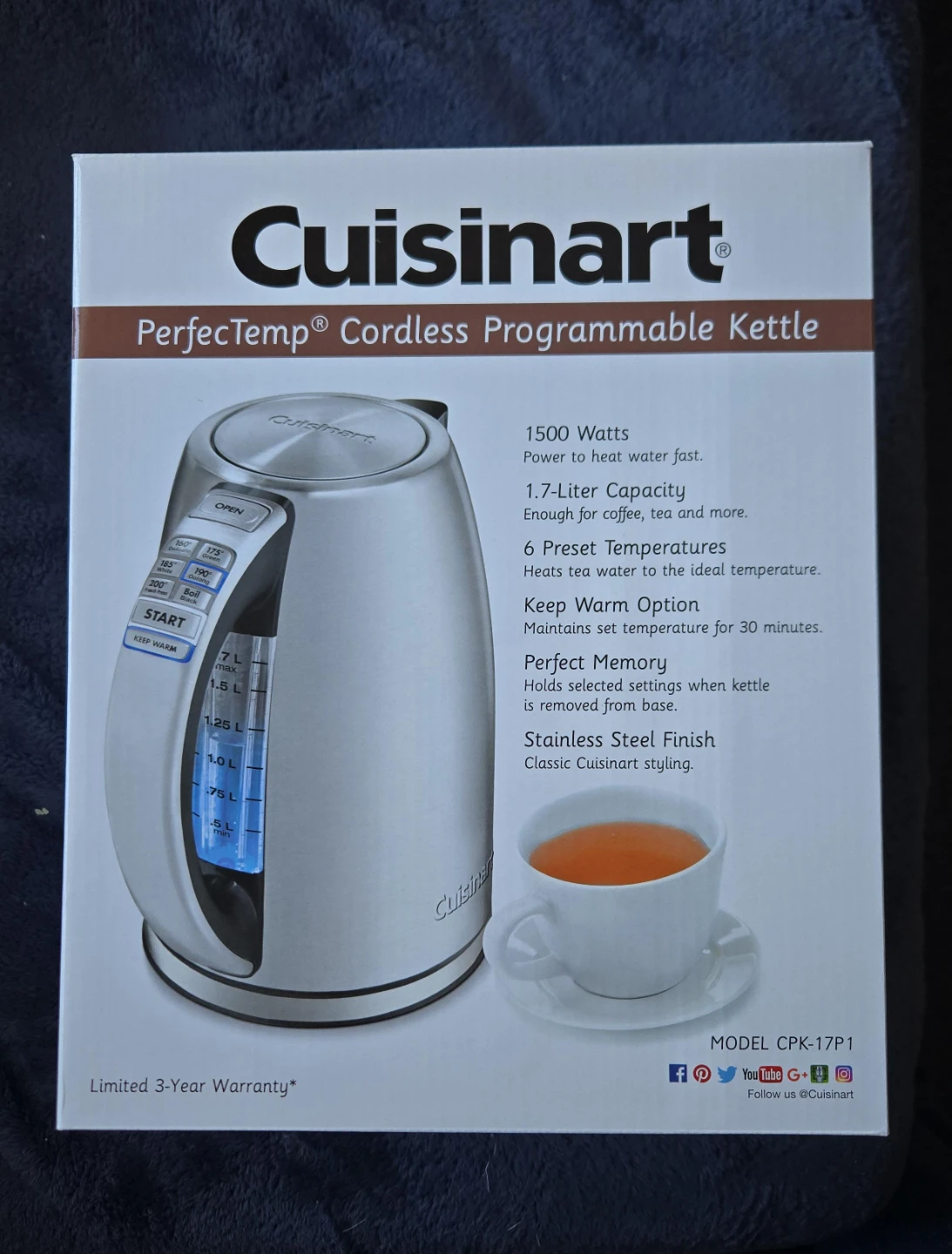 NEW! Cuisinart PerfecTemp Cordless Programmable Kettle CPK-17P1