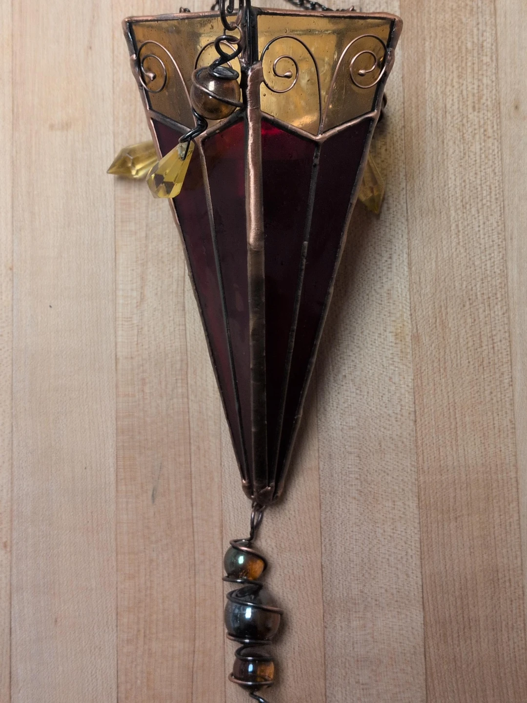 Stained Glass Amber and Red Hanging Lantern