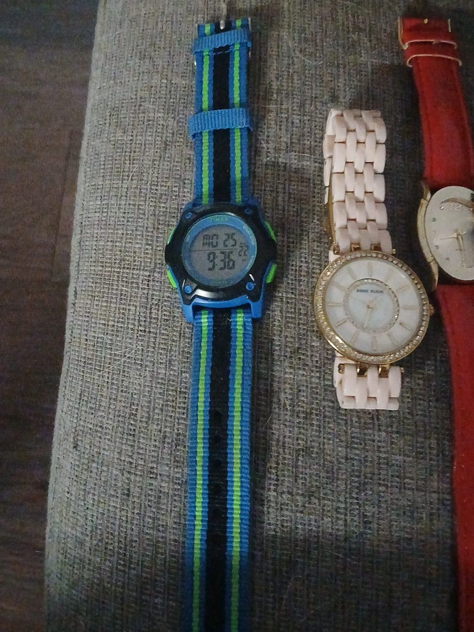 Timex Digital Watch with Blue and Green Striped Strap