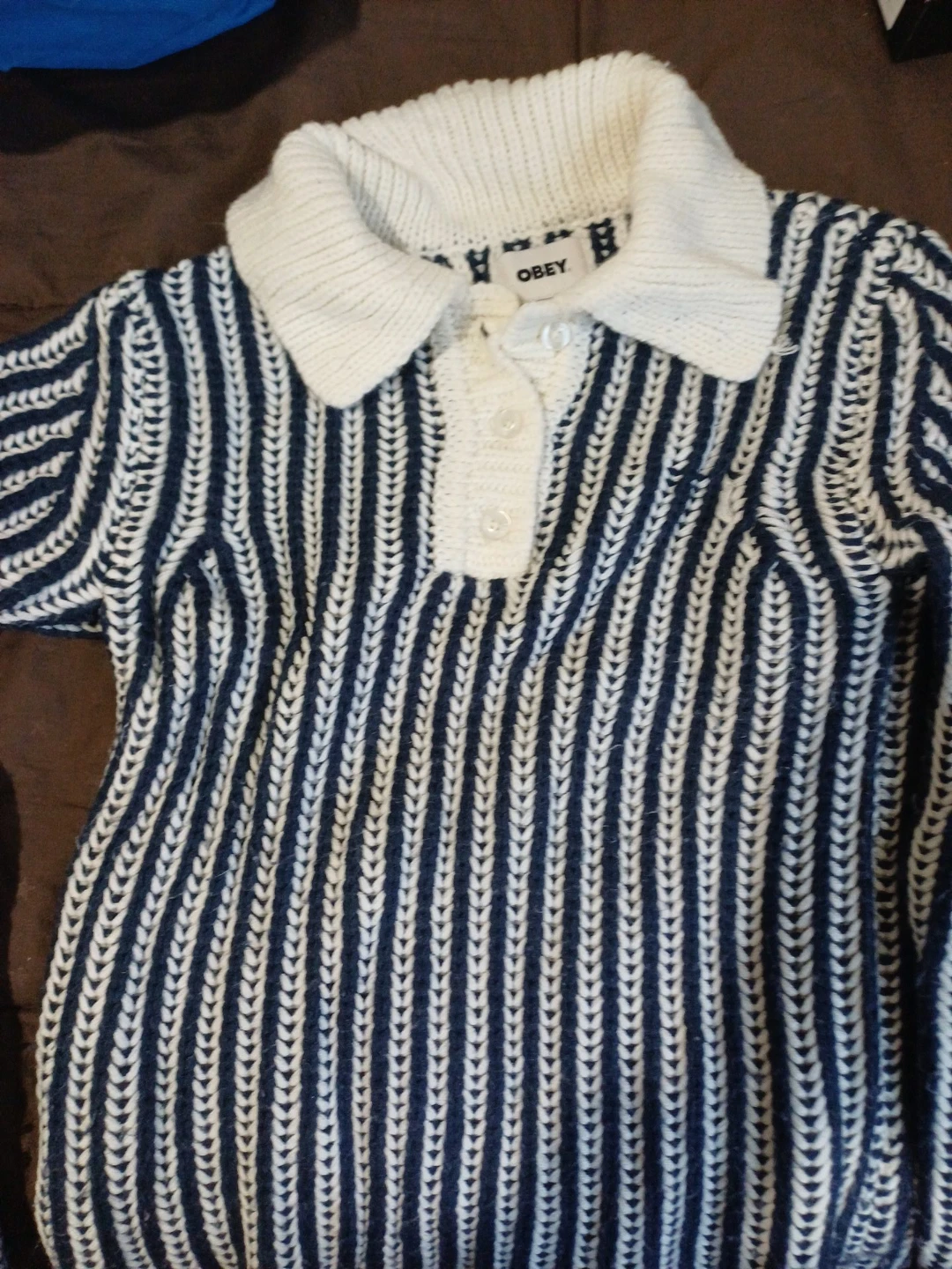 Obey Knit Striped Polo Sweater (XS fits like S)