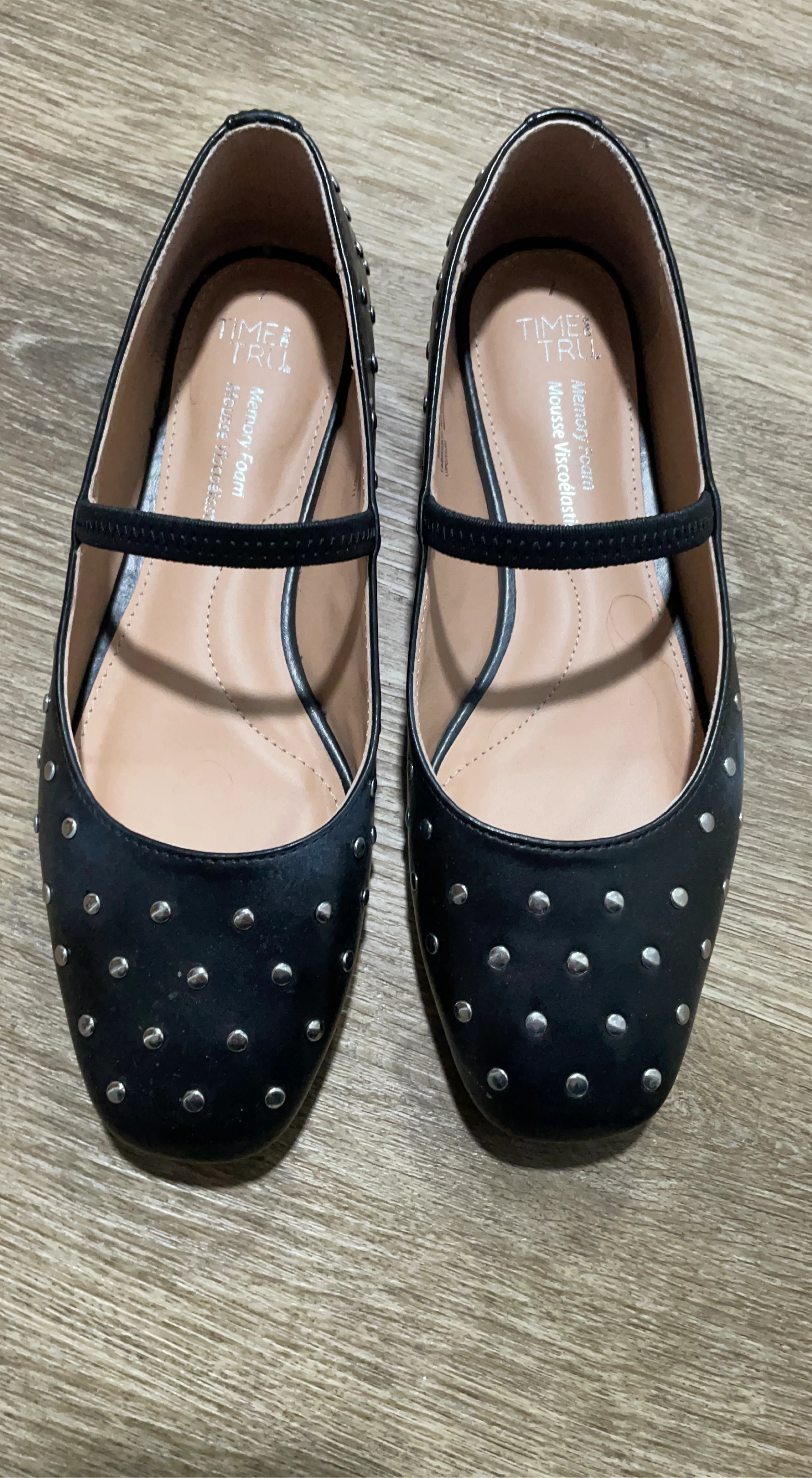 Time & Tru Black Studded Ballet Flats