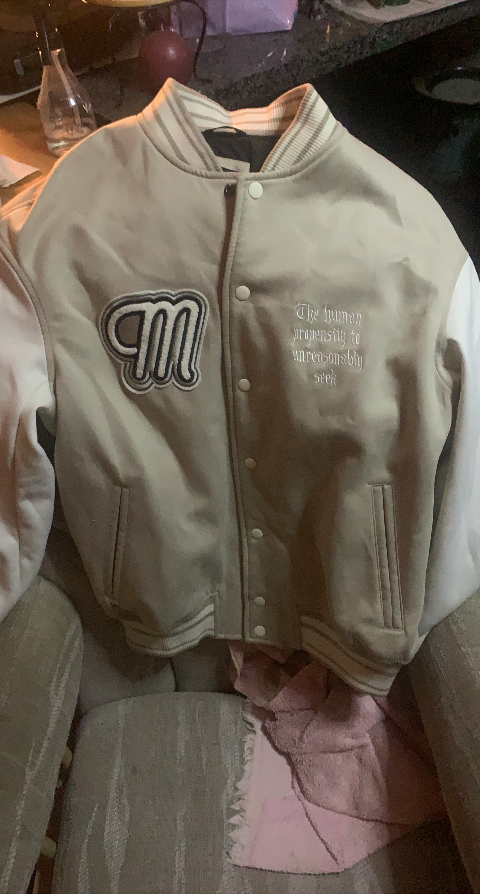 Beige Varsity Jacket with Embroidery