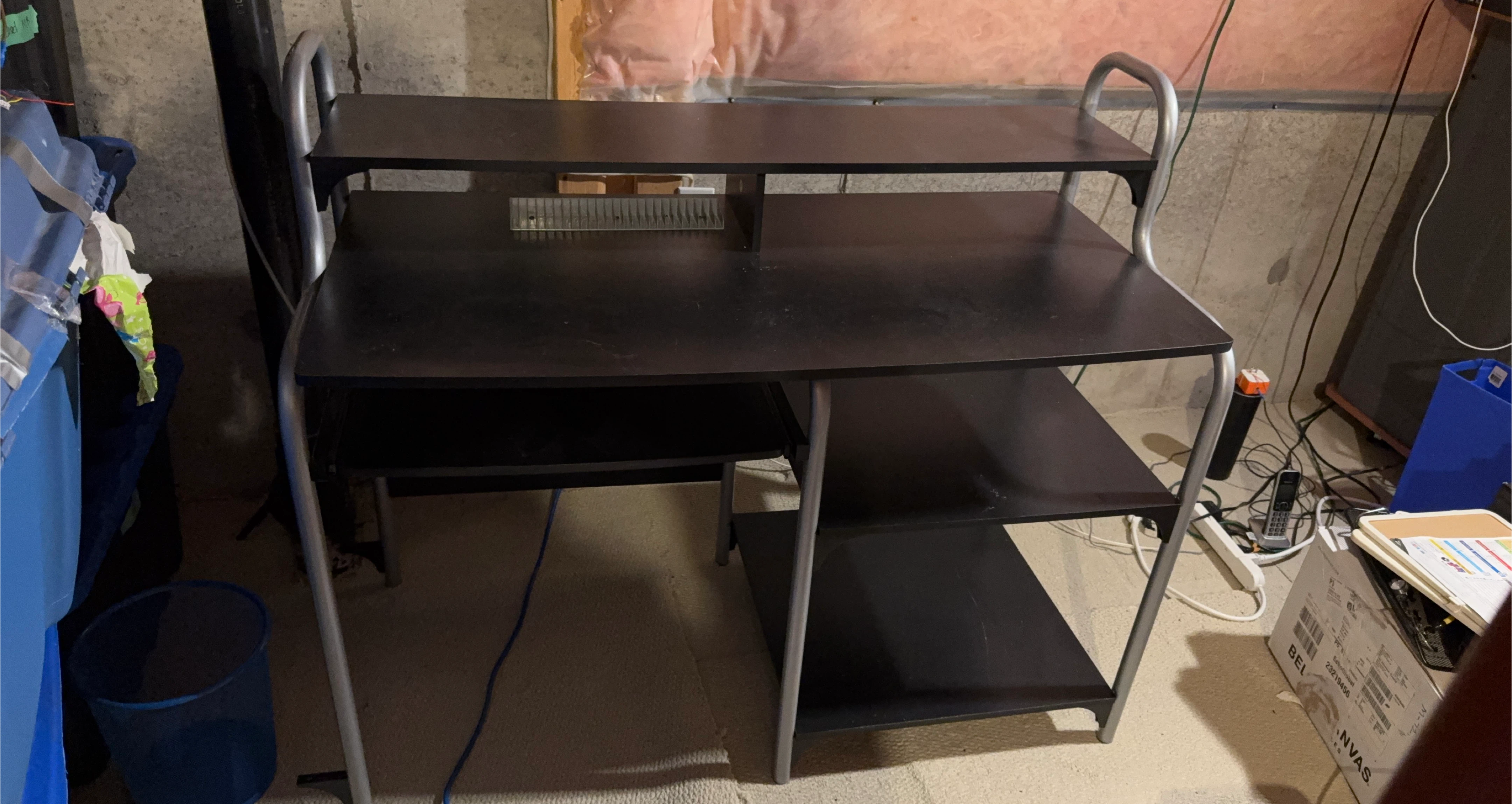 Black Office Desk and Leather Office Chair