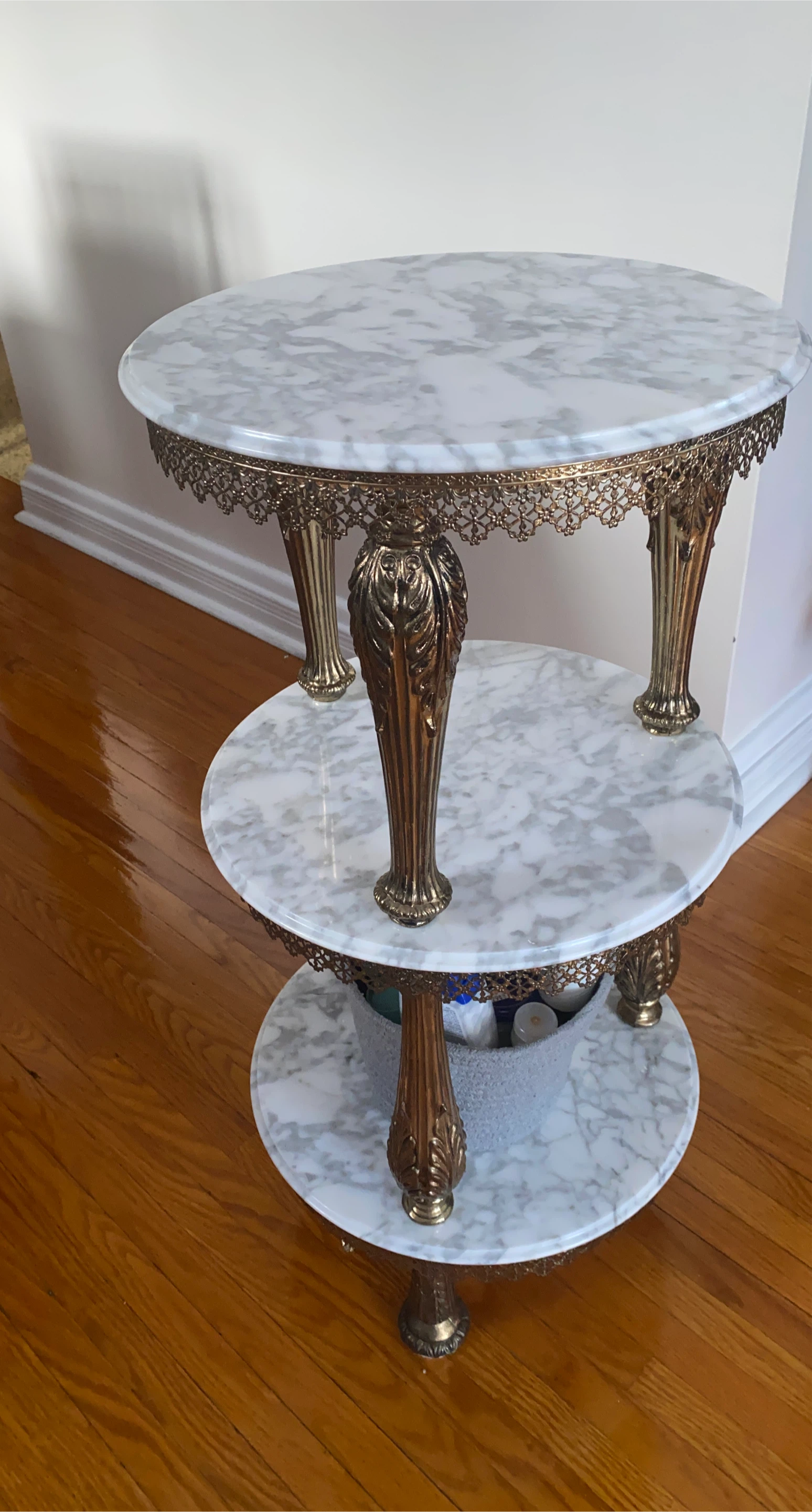 Vintage 3-Tier Marble Top Accent Table