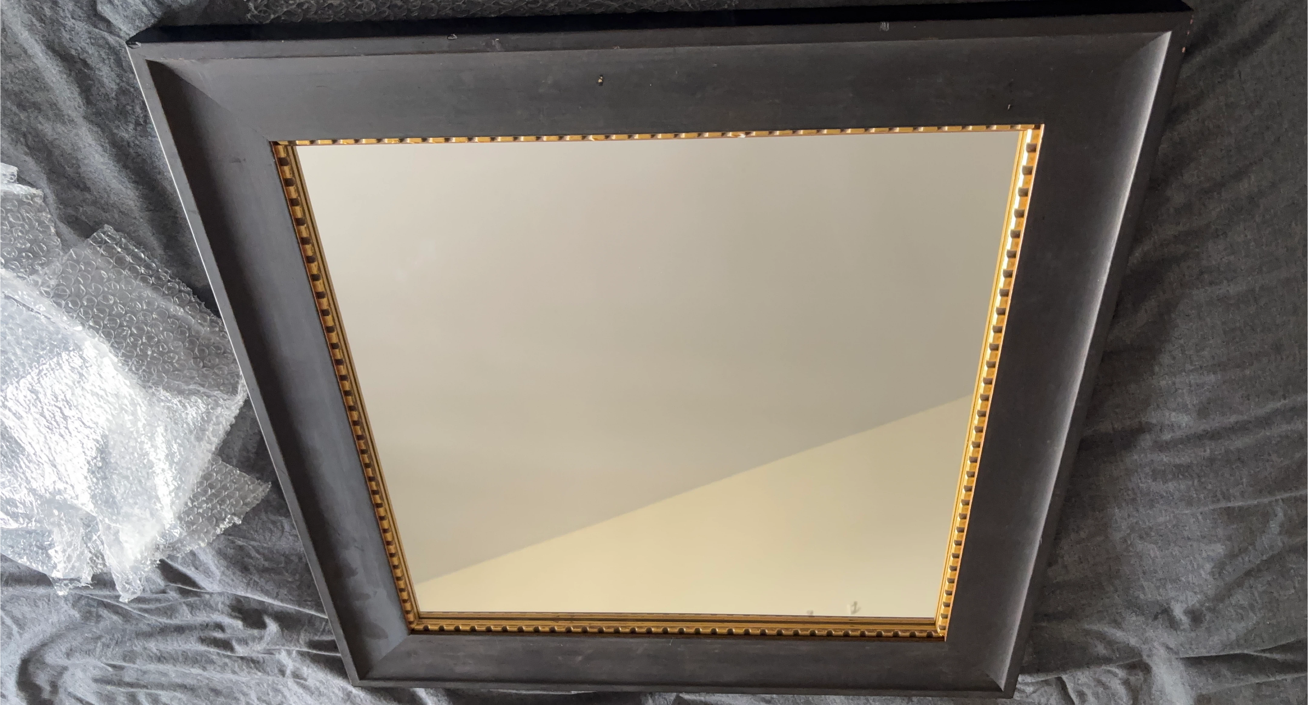 Framed Wall Mirror - Black & Gold Accent