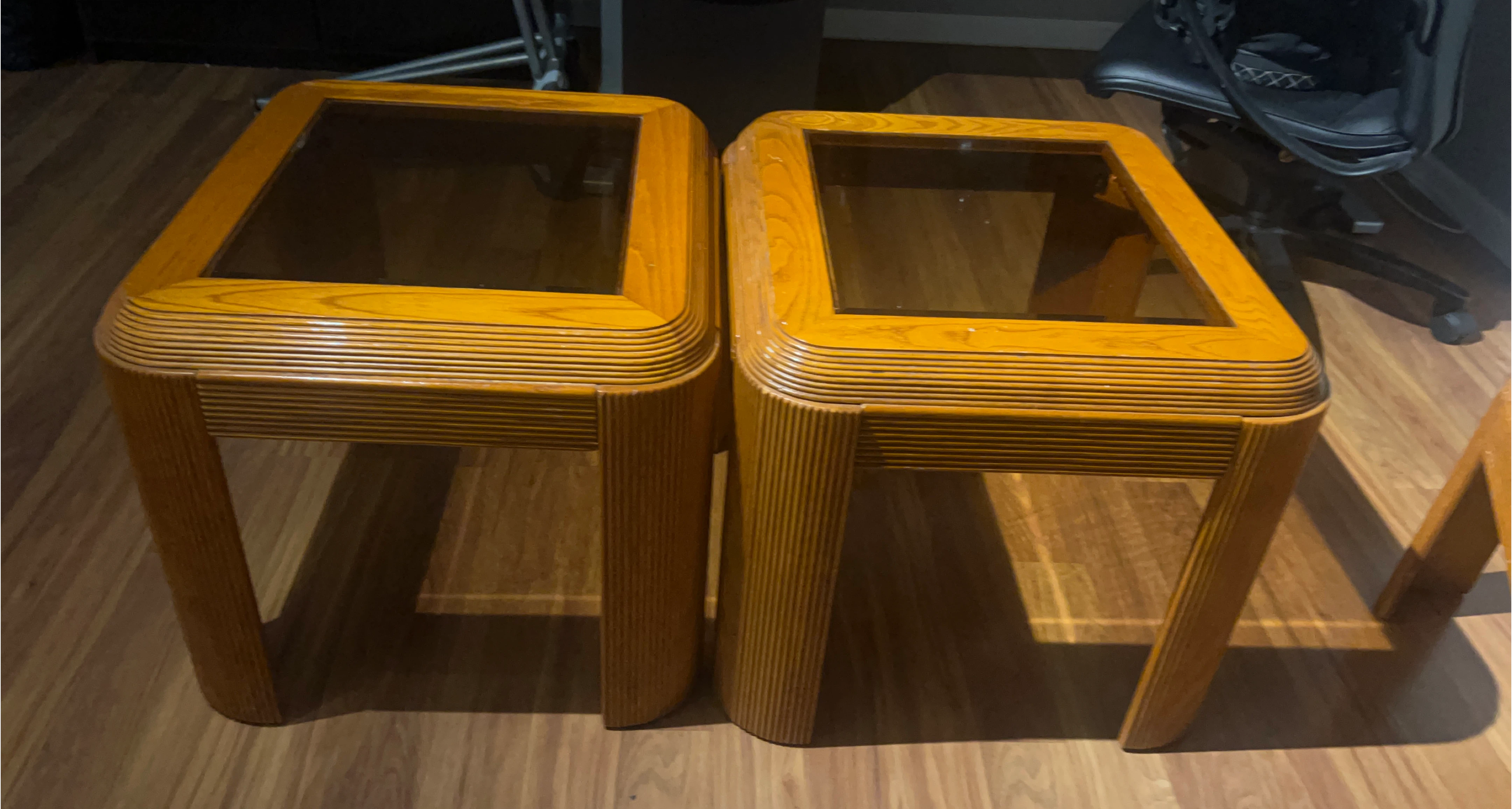 Vintage Wood & Glass Coffee Table Set