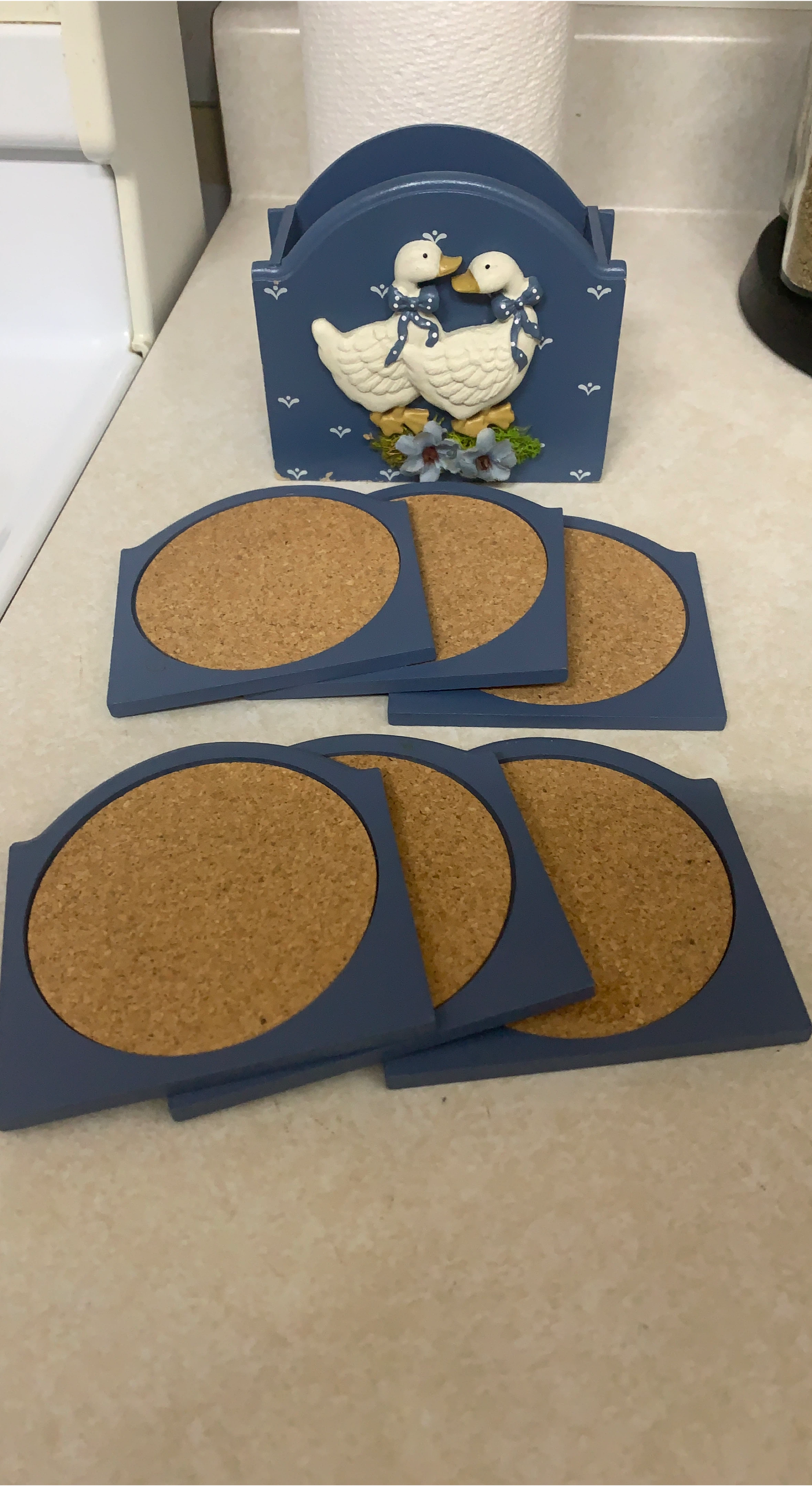 Blue Coaster Set with Holder
