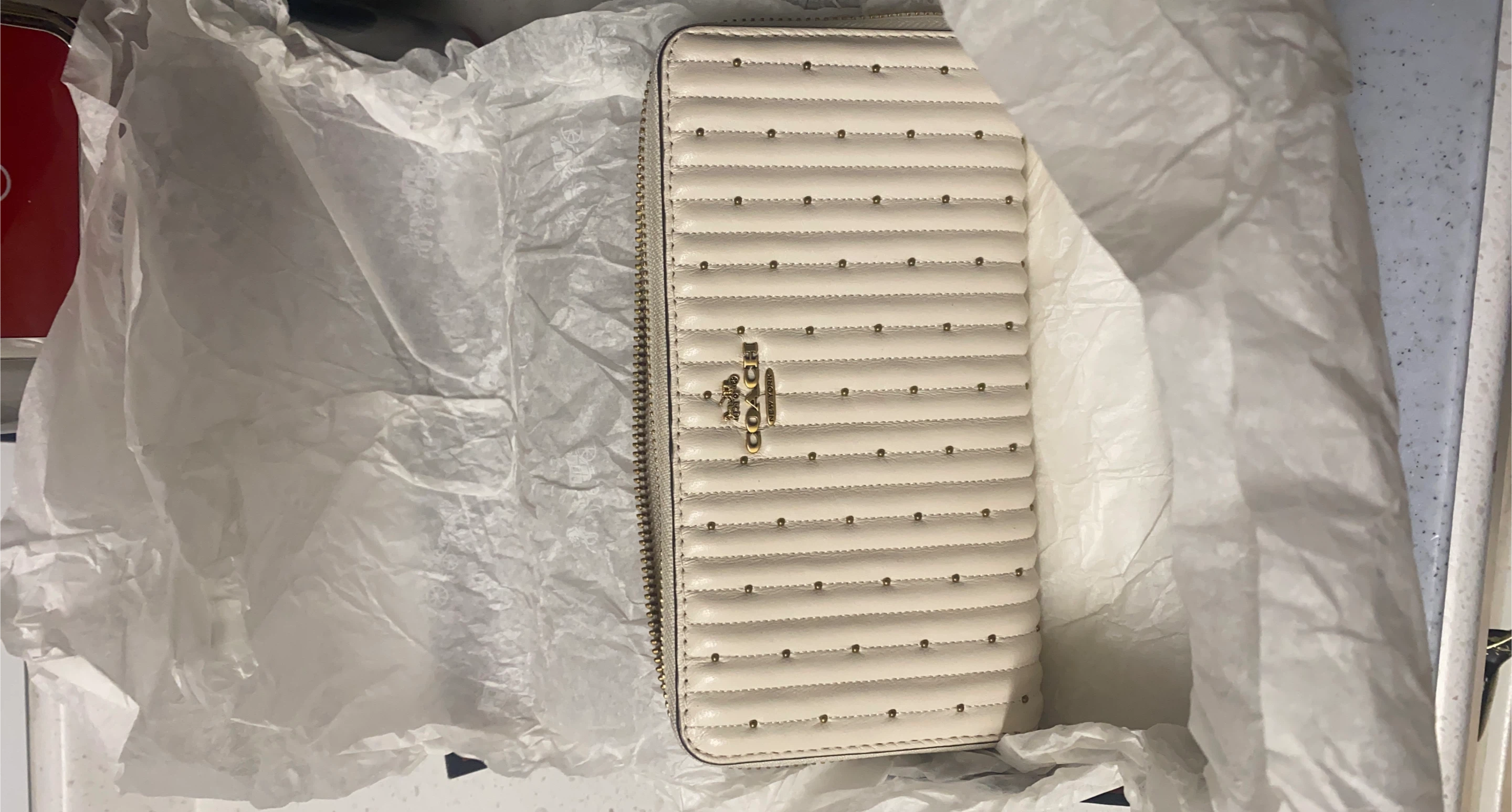 Coach Studded Leather Zip Around Wallet - Cream