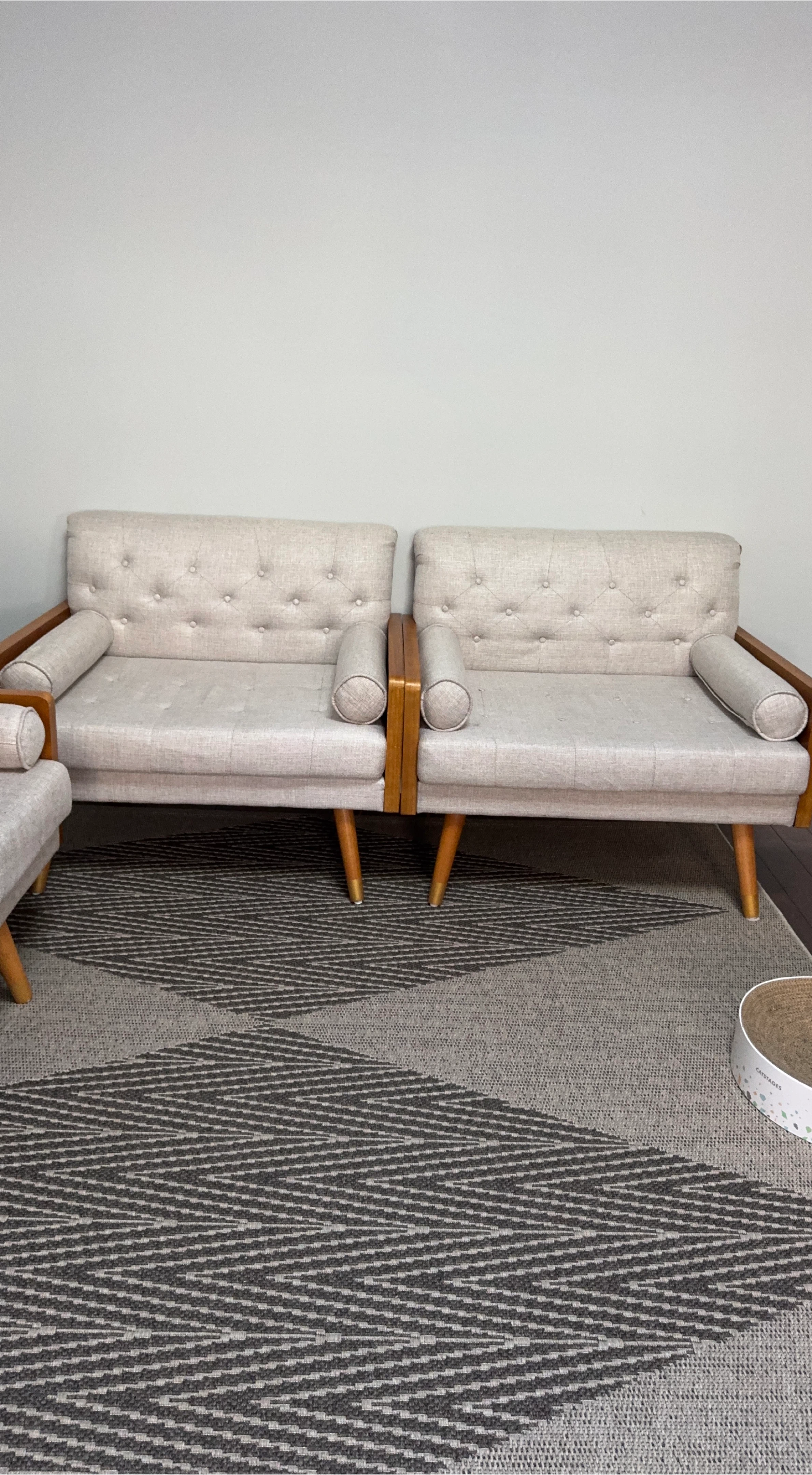 Mid-Century Modern Loveseat - Beige Fabric
