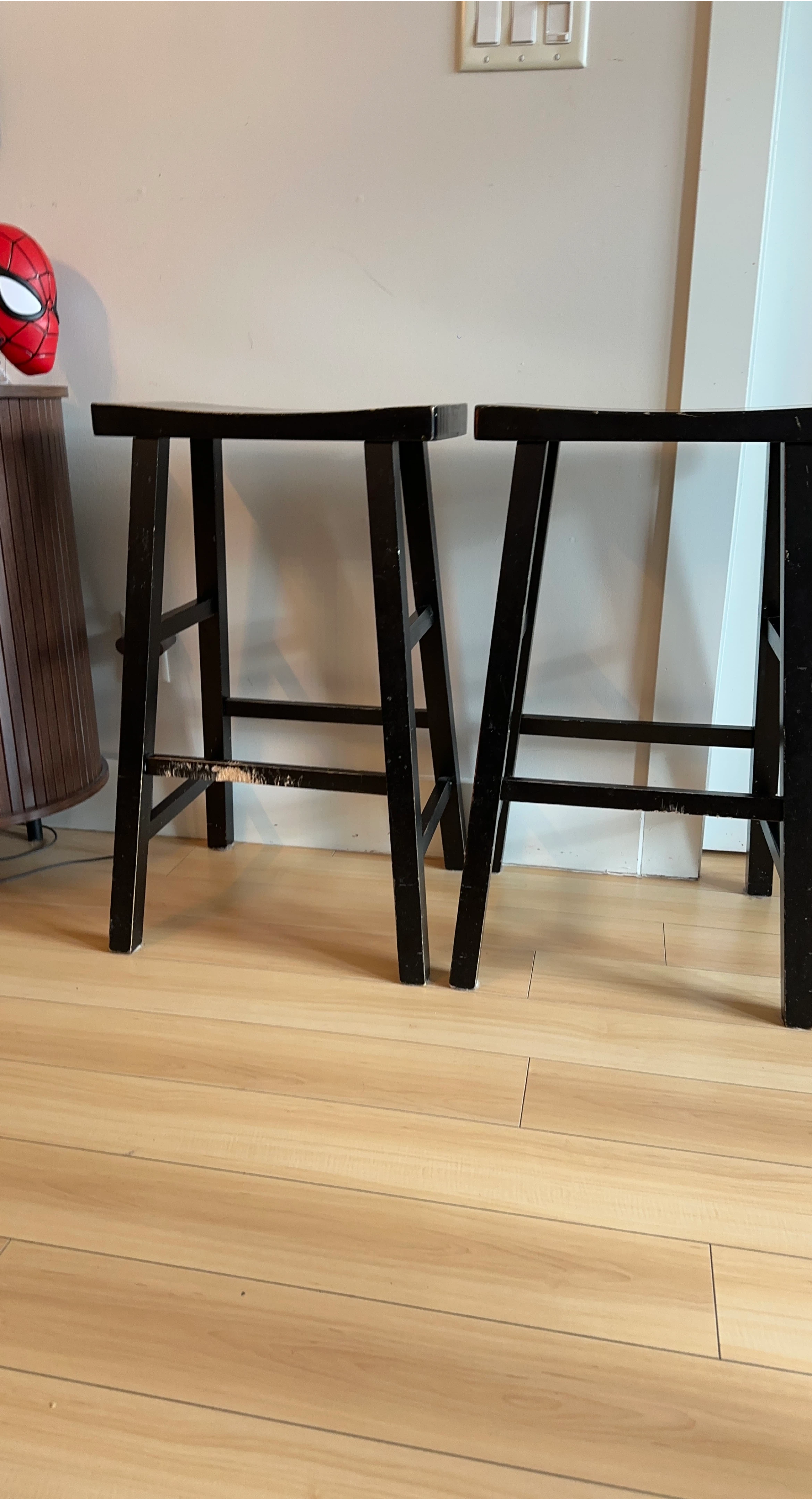 Black Wooden Bar Stools - Set of 2