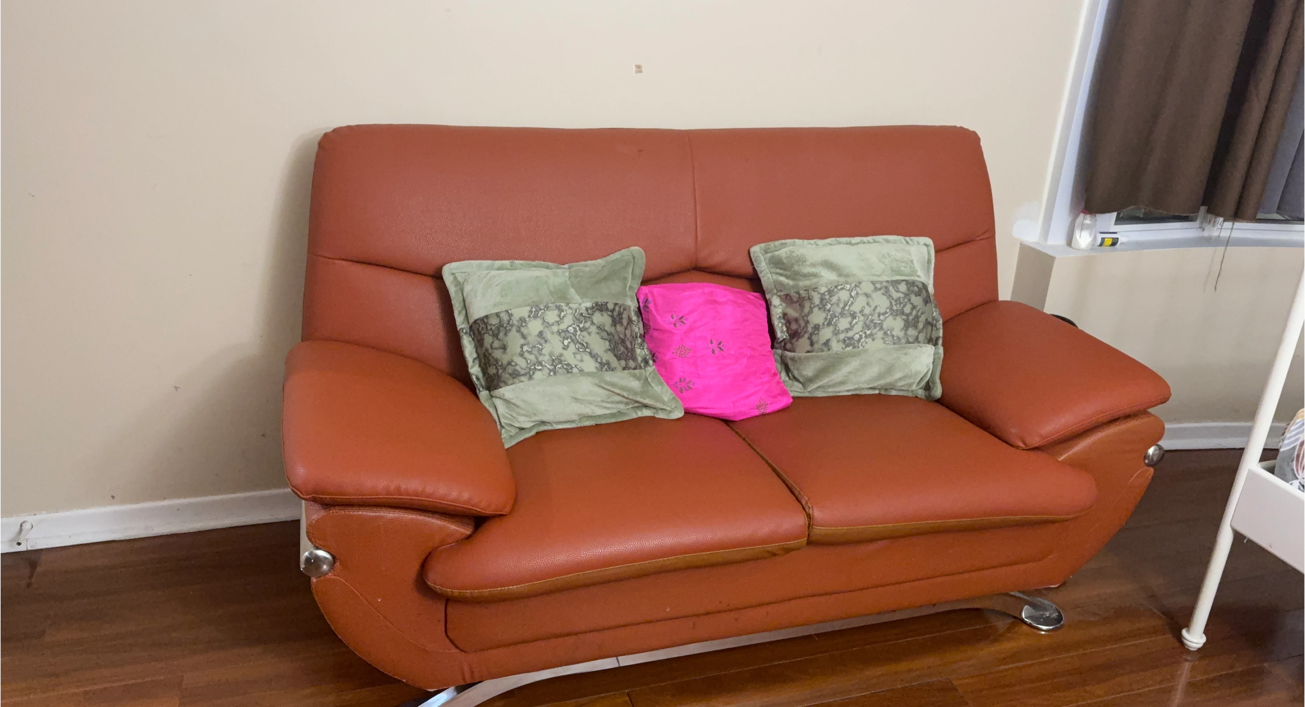Orange Leather Loveseat Sofa - Like New!