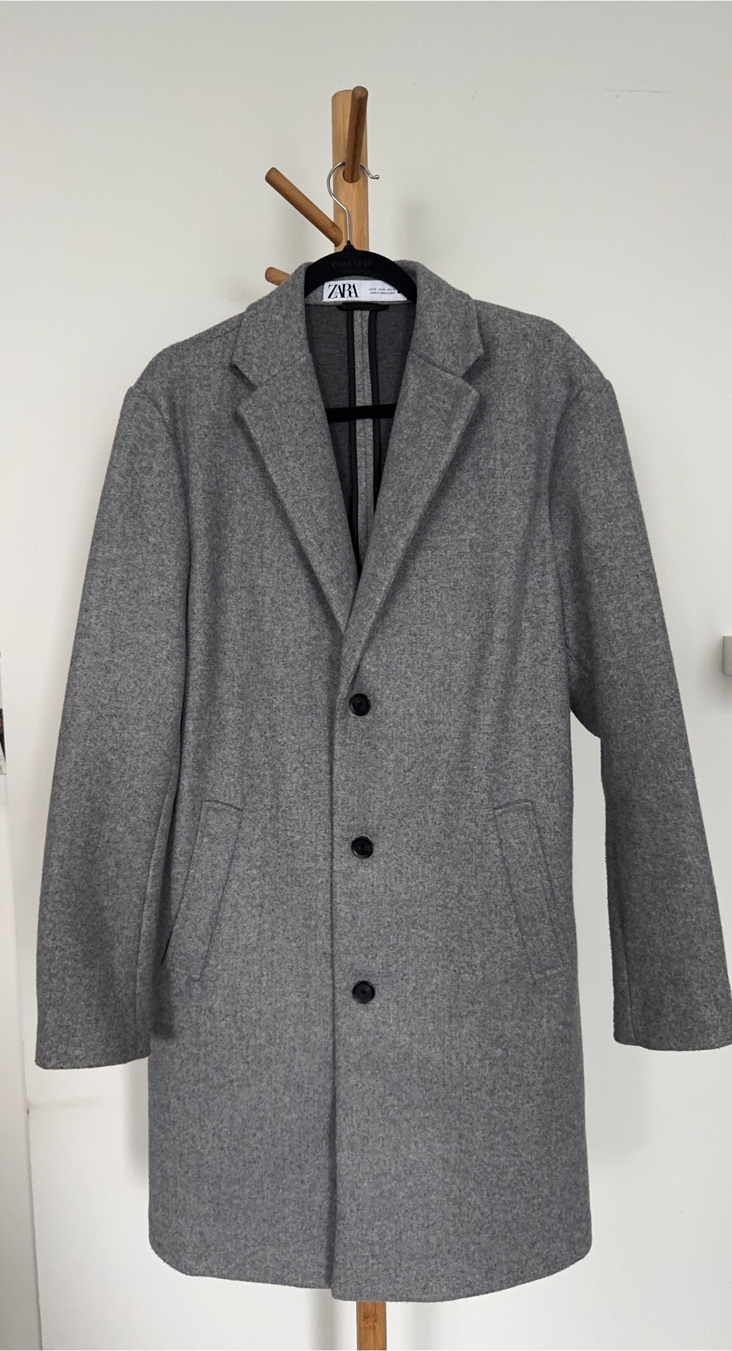 Zara Grey Wool Blend Overcoat - Size M
