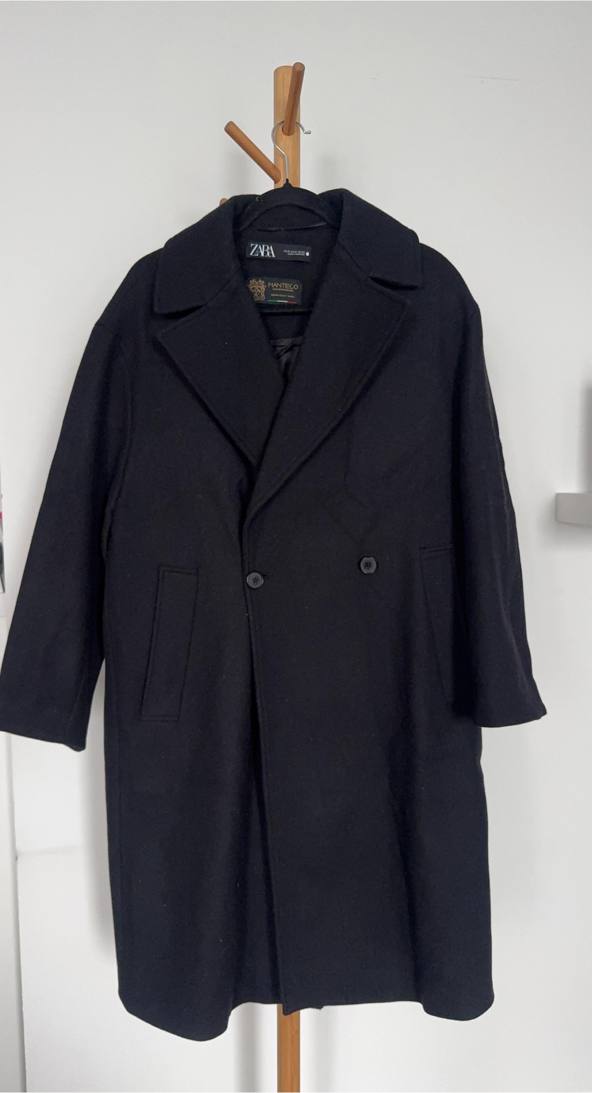 Zara Manteco Black Wool Blend Coat - Size M