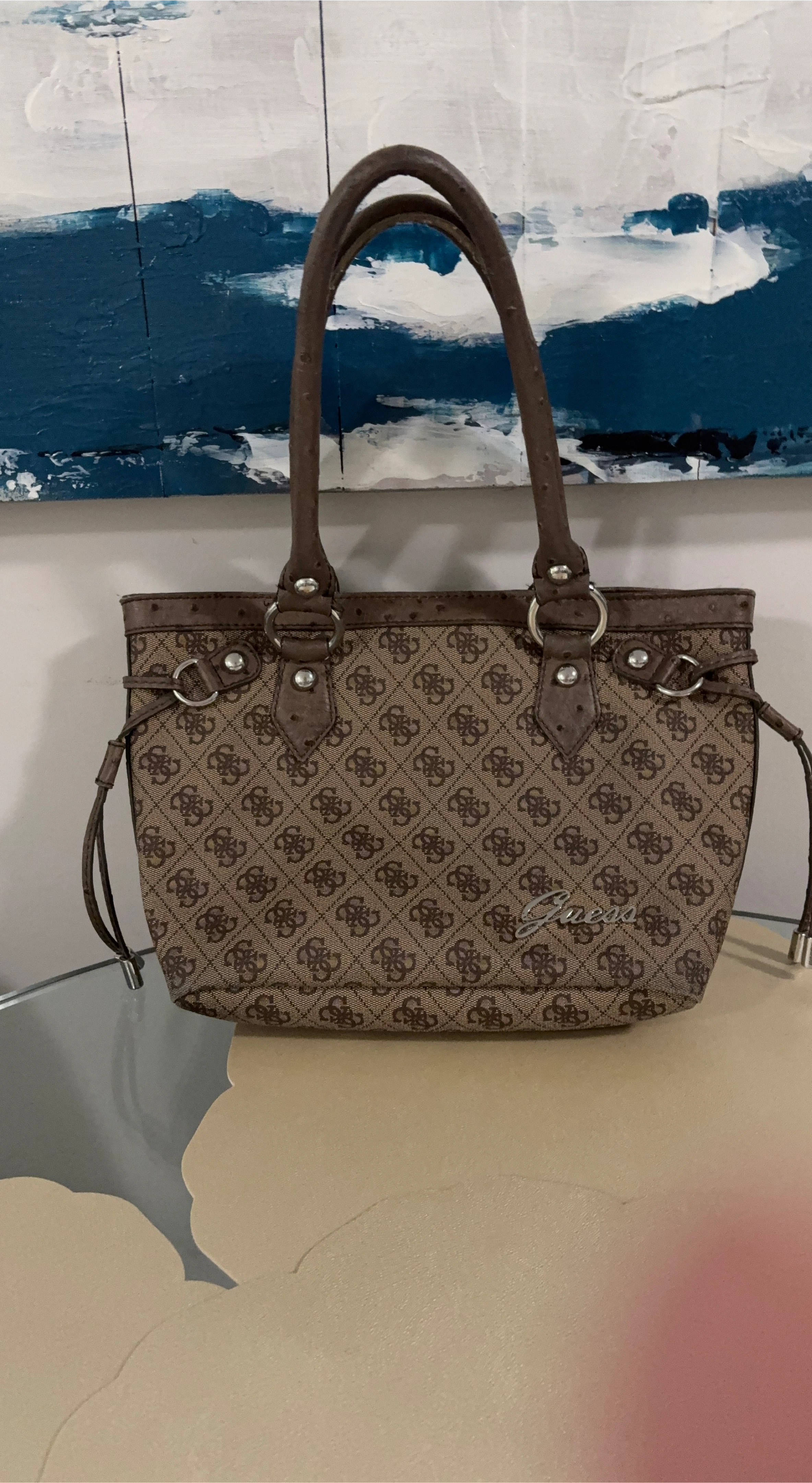 Guess Brown Patterned Tote Bag