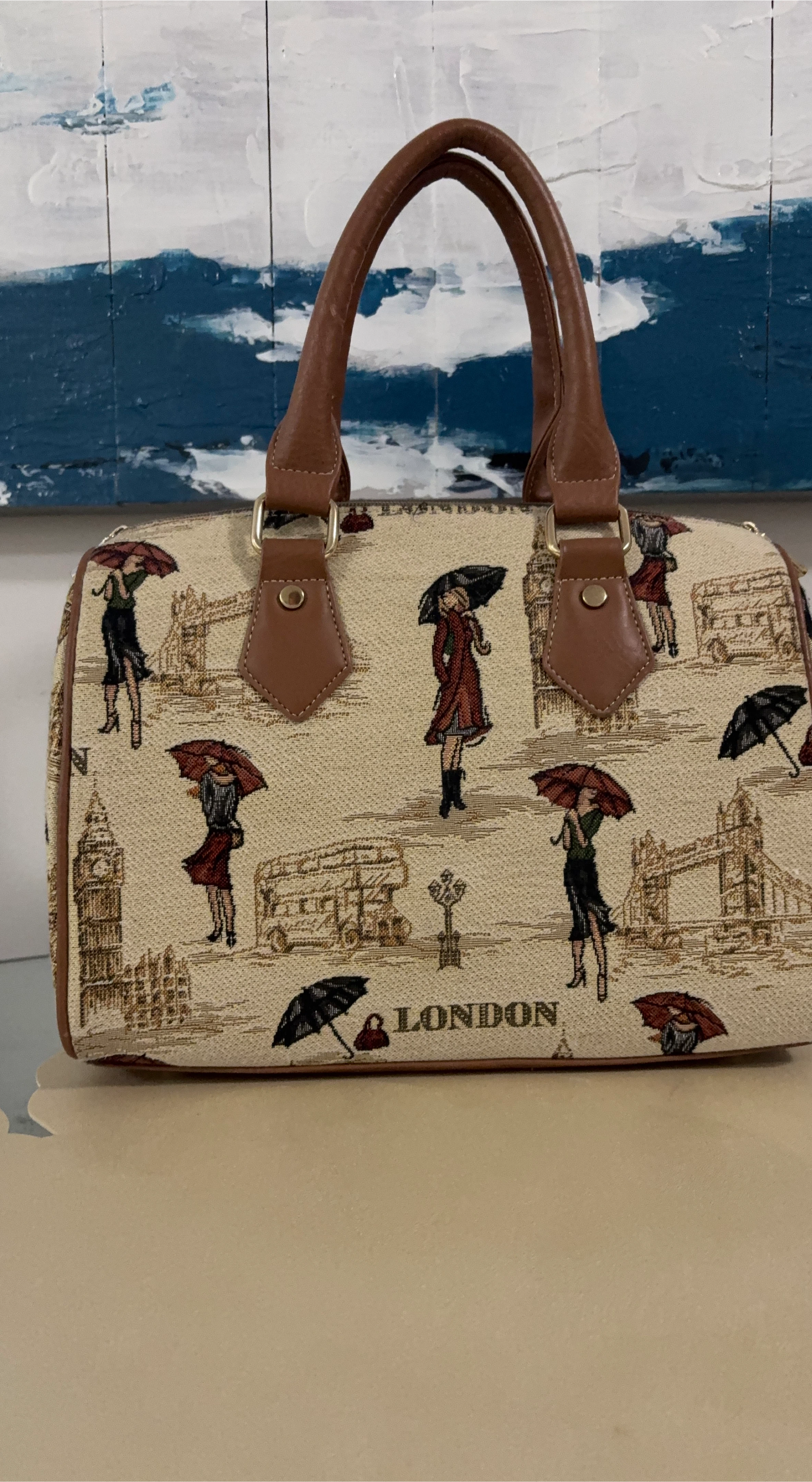 London Print Barrel Handbag