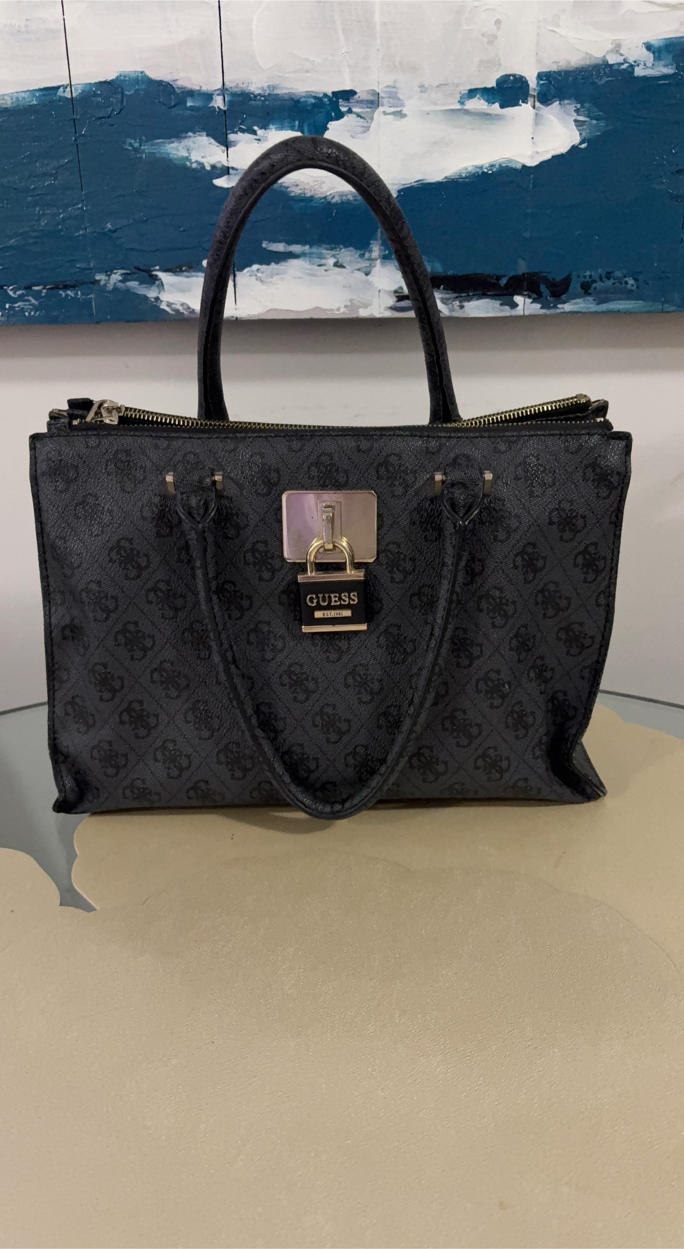 Guess Black Monogram Tote Bag