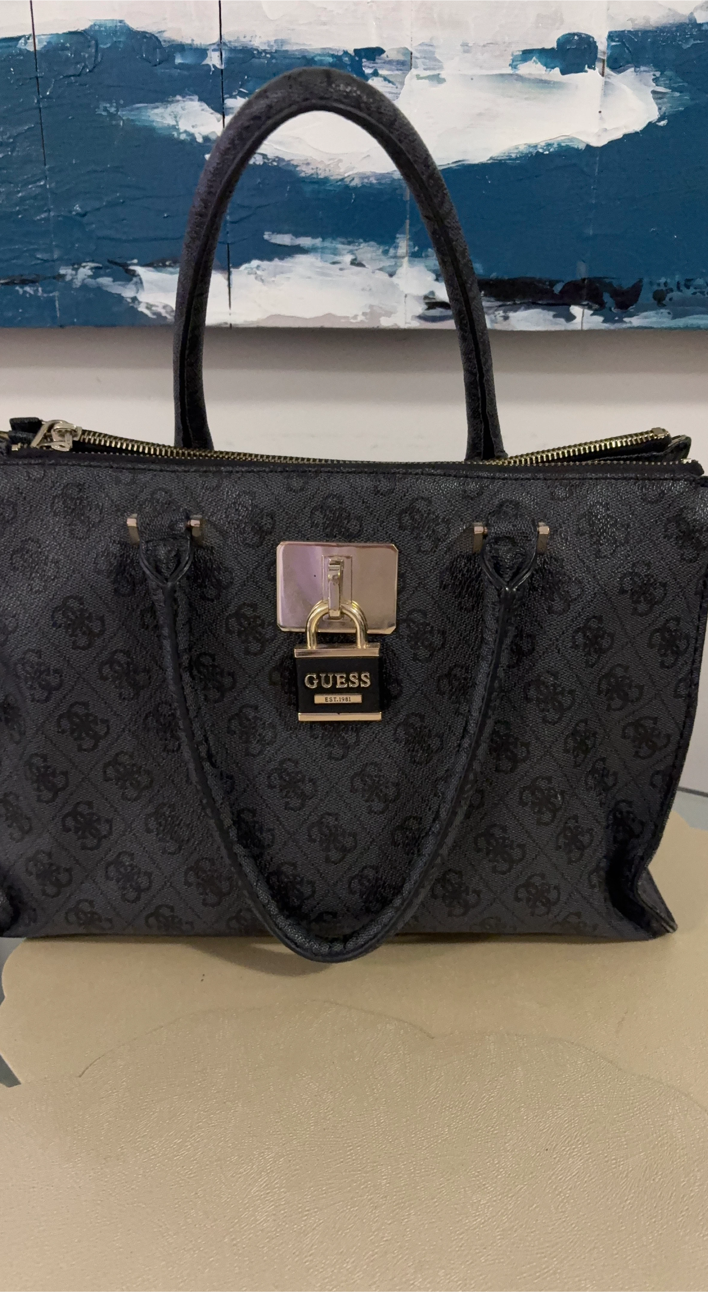 Guess Black Patterned Handbag