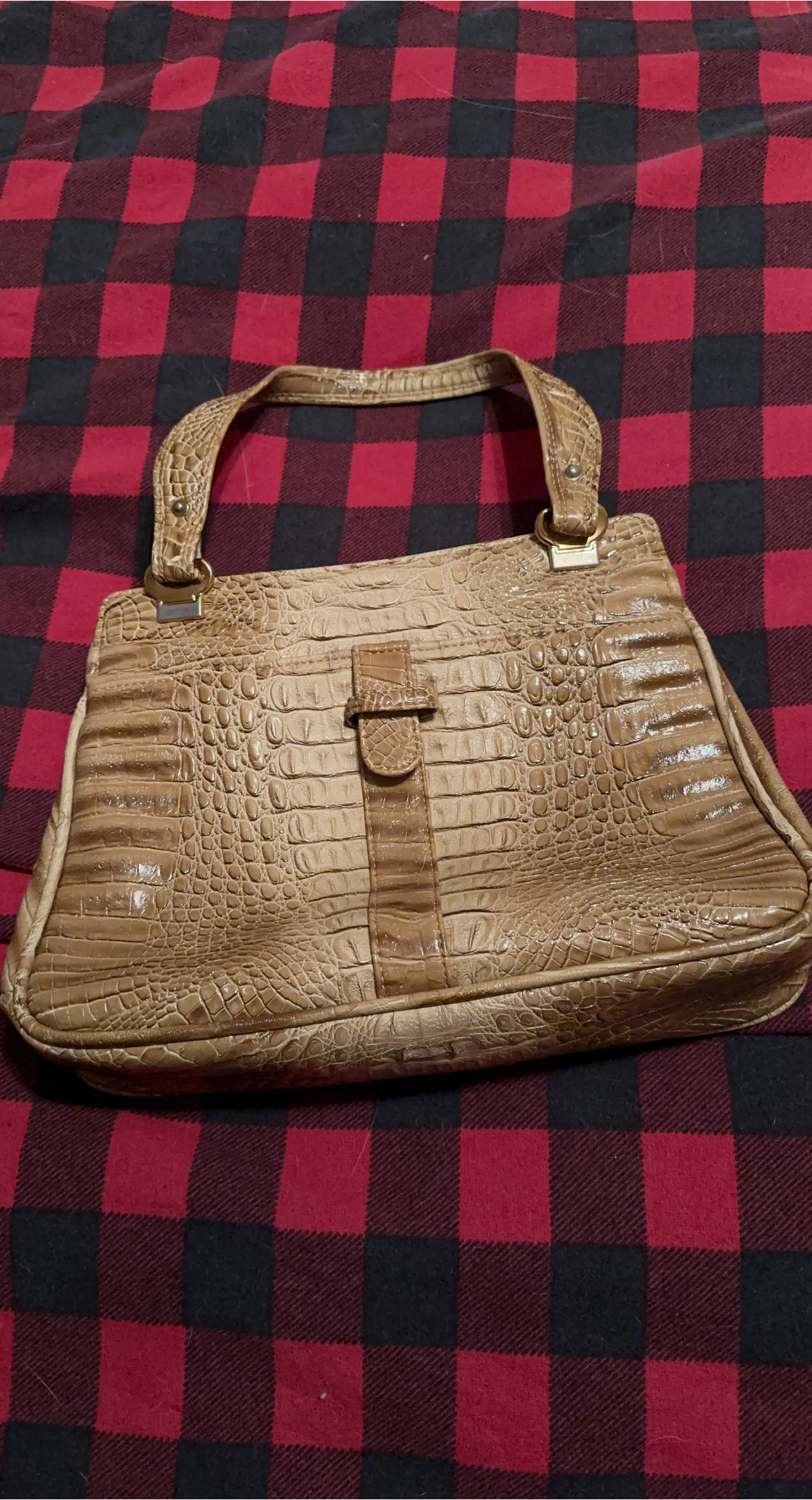 Tan Crocodile Print Purse