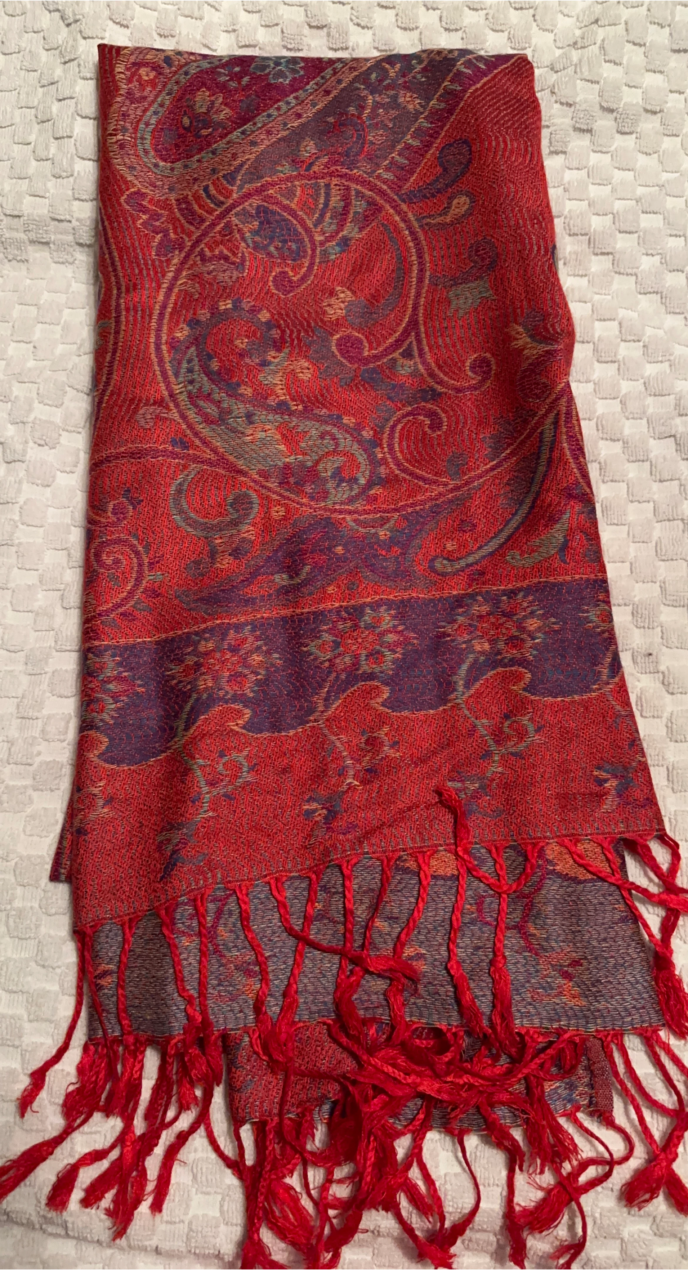 Red Paisley Scarf with Tassels