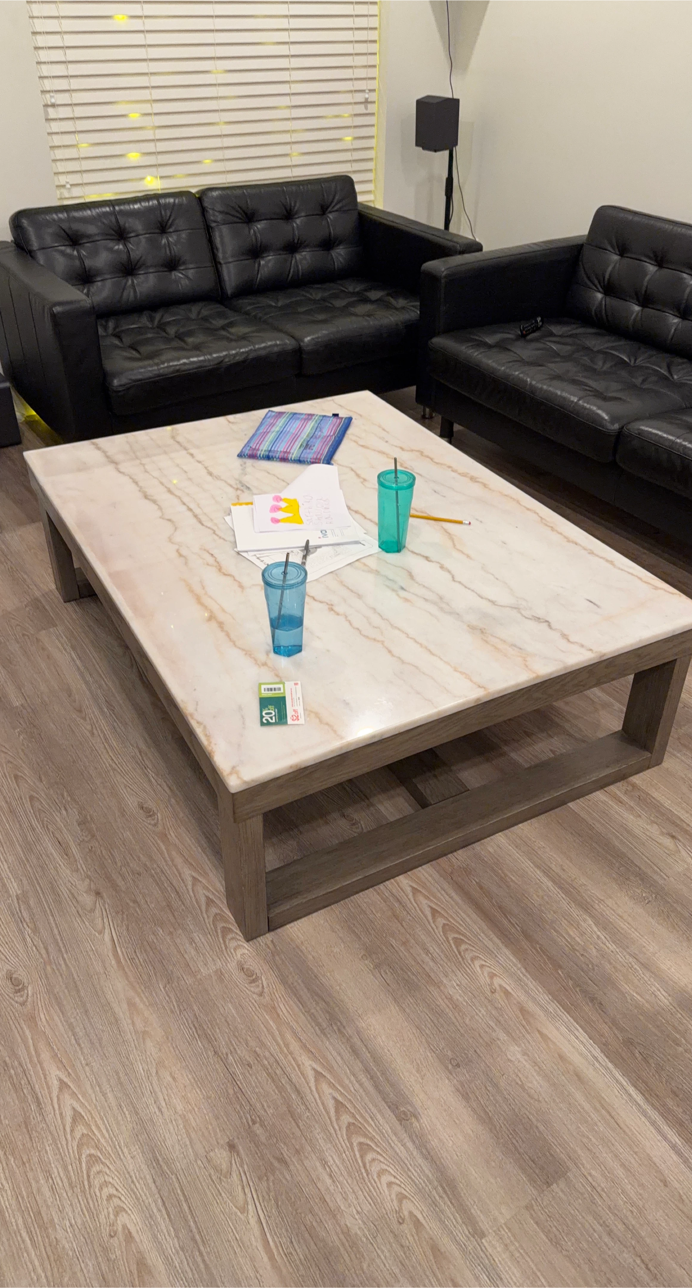 Marble Top Coffee Table with Wooden Base