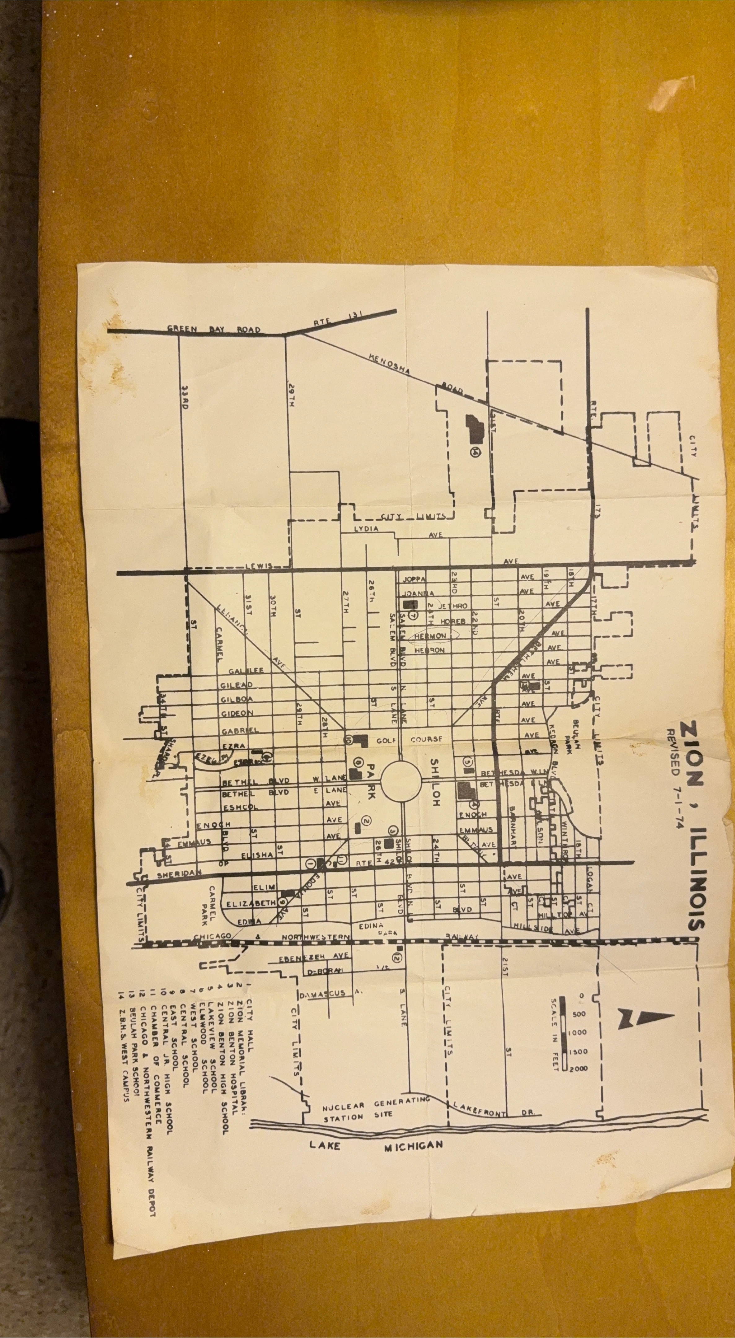 Vintage 1974 Zion, Illinois Map