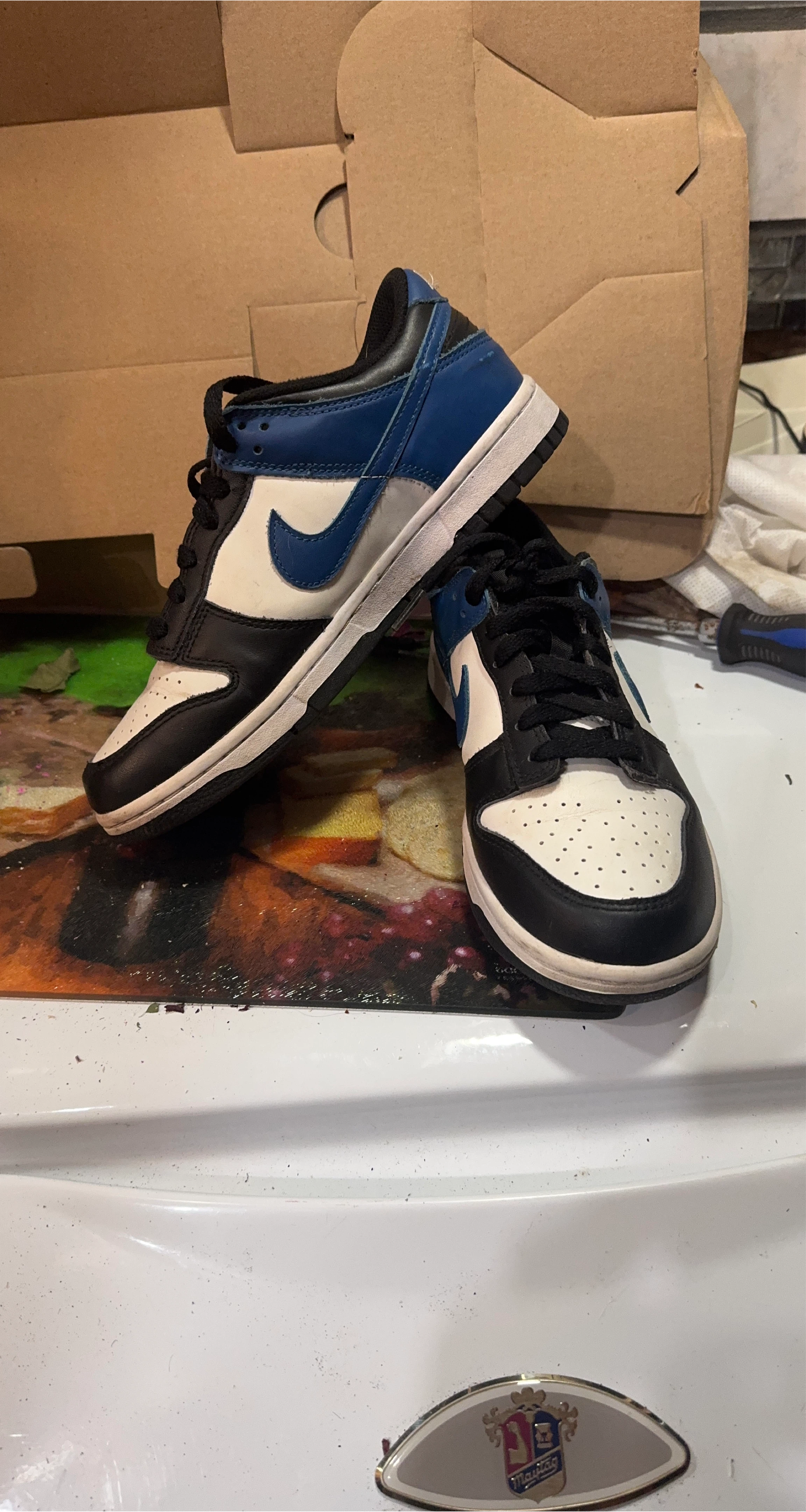 Nike Dunk Low Black/White/Royal Blue Size 7Y