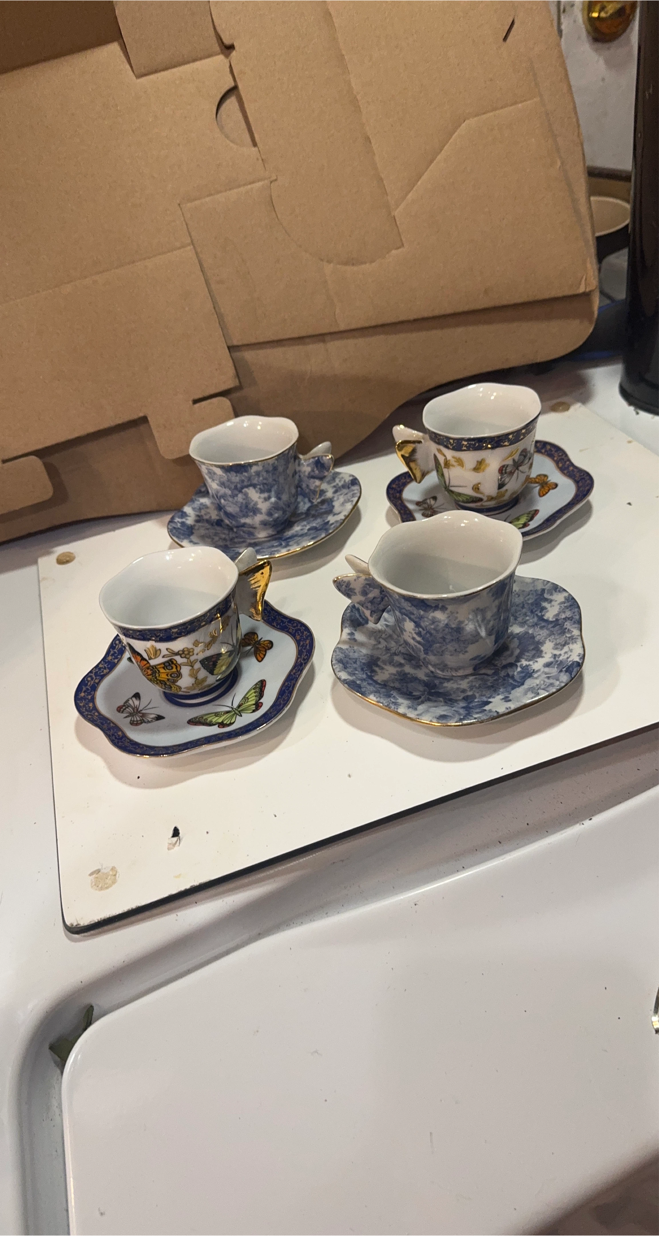 4 Butterfly Tea Cups with Saucers