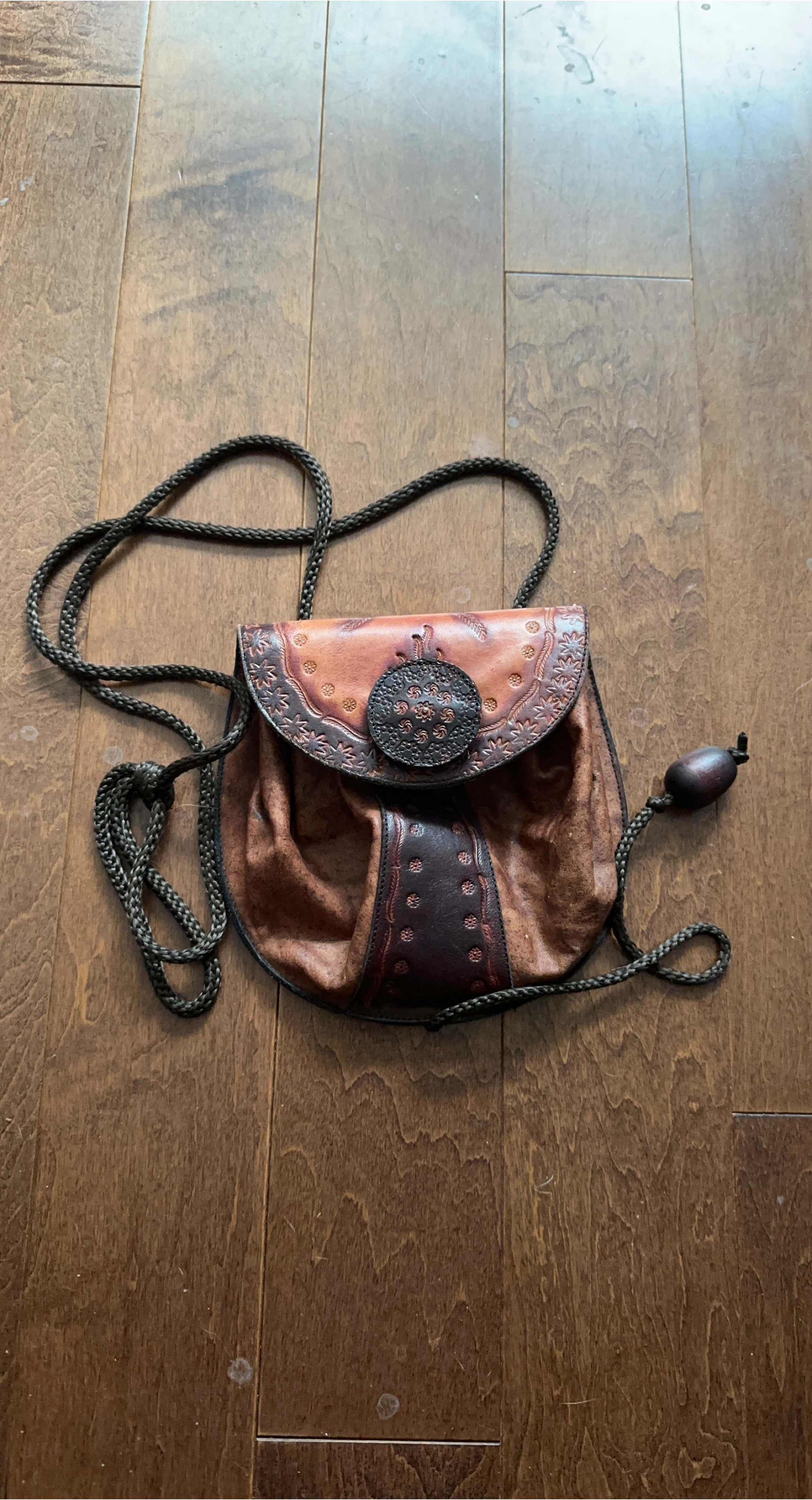 Vintage Leather Drawstring Pouch Bag