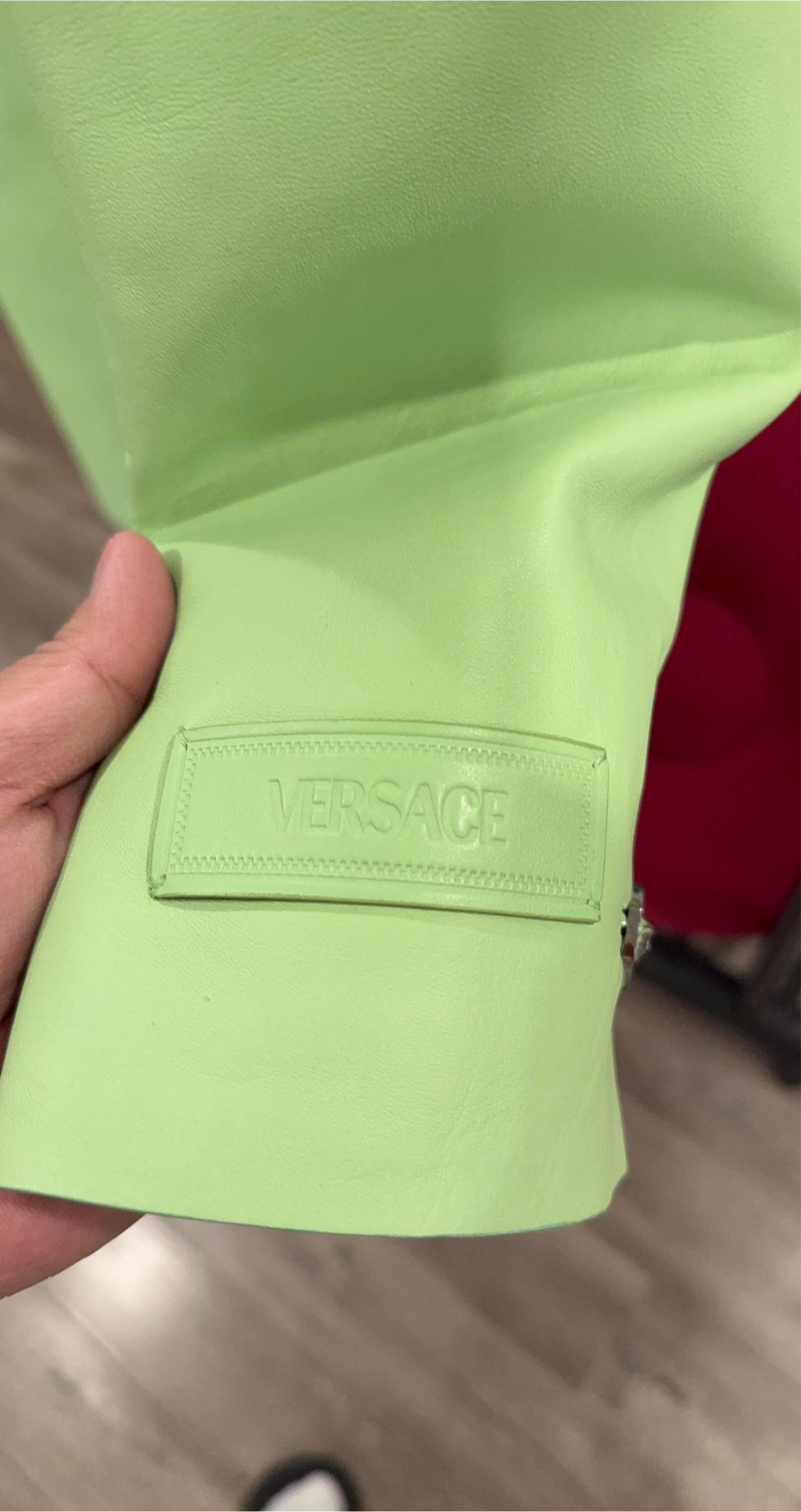 Versace Lime Green Leather Coat Size 50 - photo 2